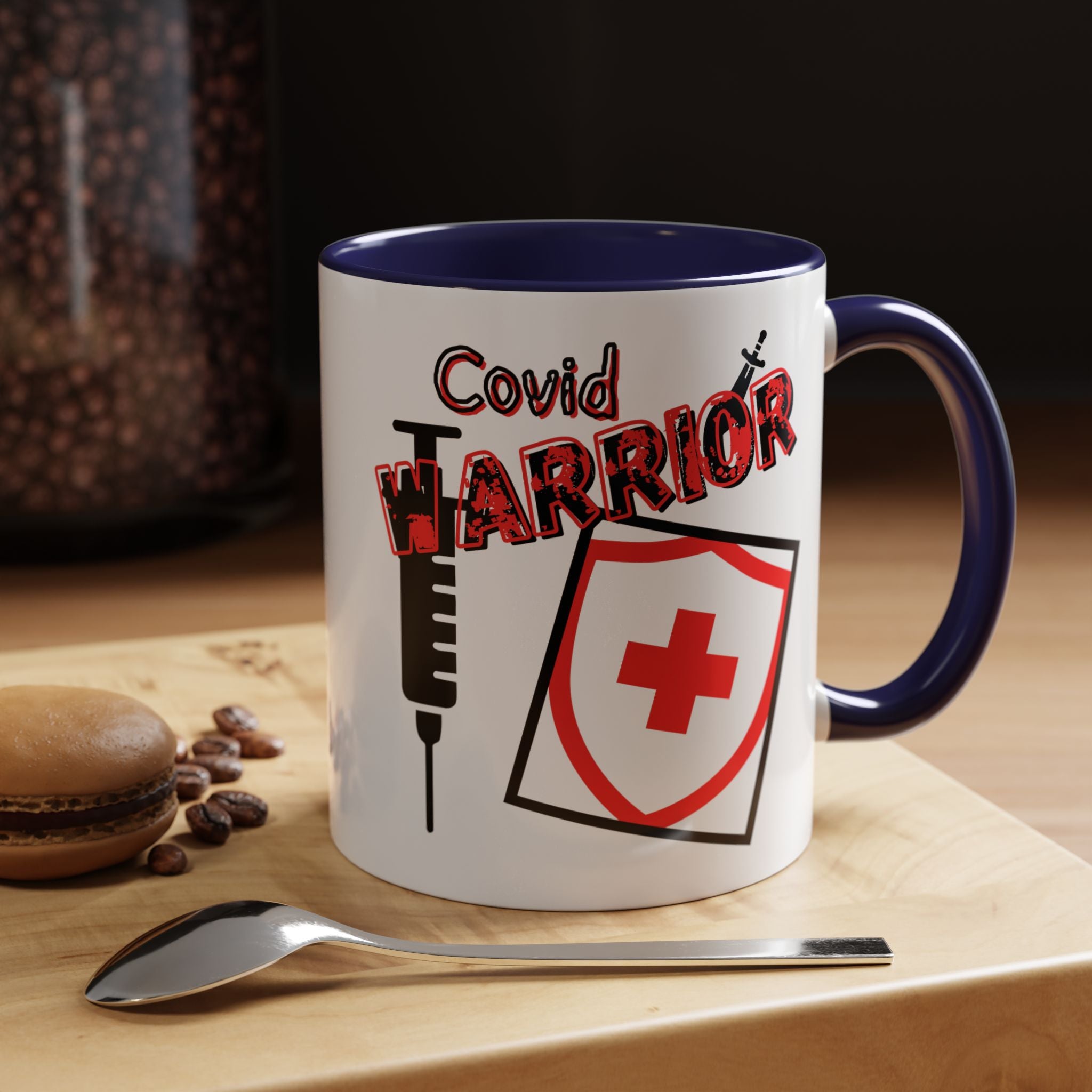 COVID Warrior Coffee Mug(Red|Black) | Vaccine Shield Accent Mug 11/15oz| Medical Staff Work Mug |