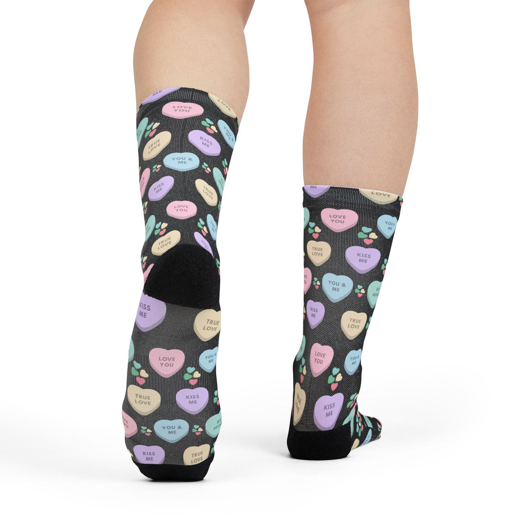 Candy Kisses Valentines Day Crew Socks (black)| Heart Socks | Candy Socks |