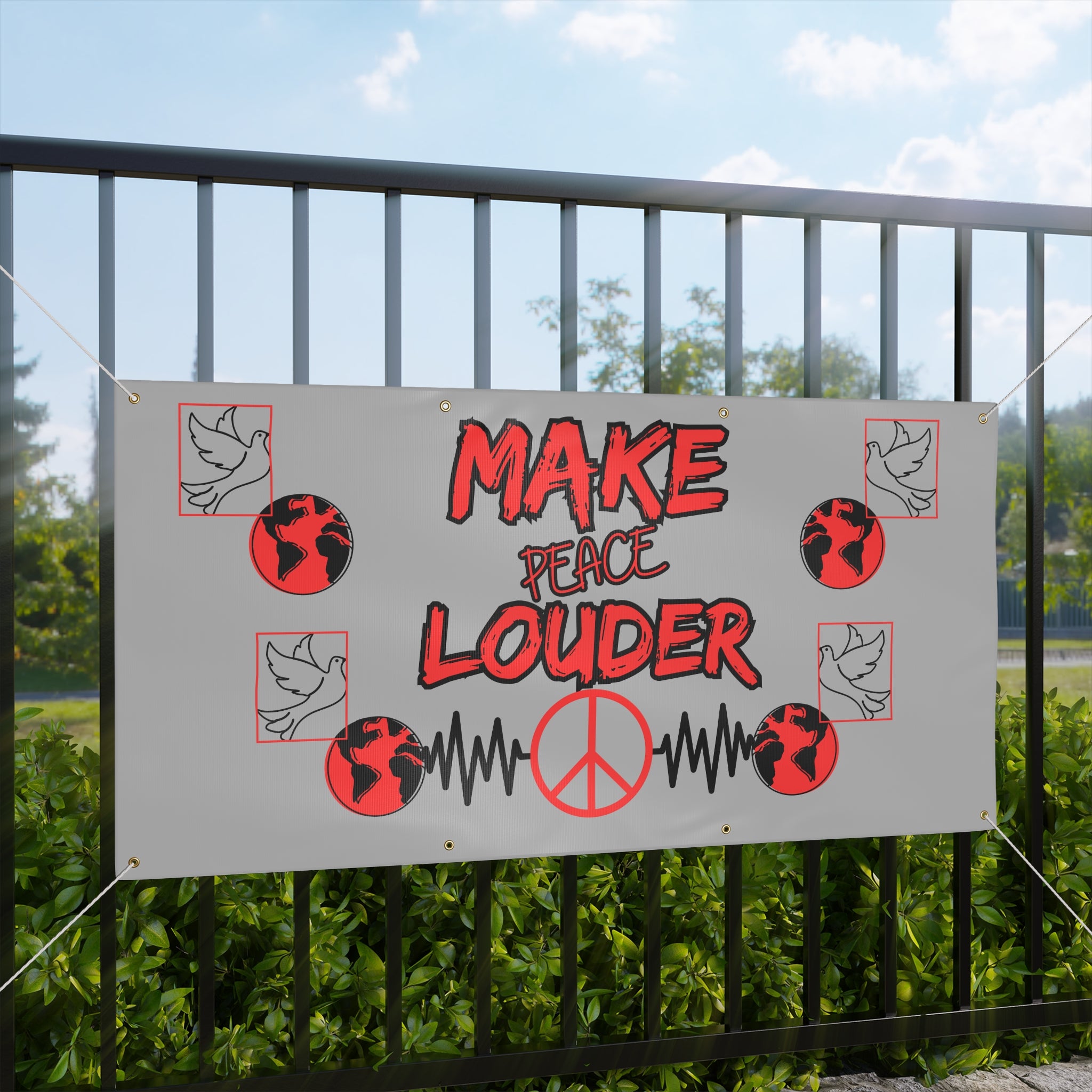 Make Peace Louder Vinyl Banner(Red|Black)| Protest & Rally Peace Sign Banner | Peace Activist Sign | Social Justice Banner |