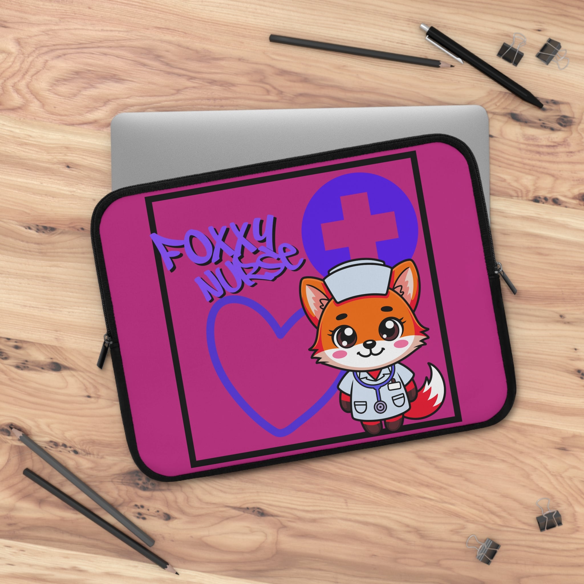 Foxxy Nurse Laptop Sleeve(Purple|Pink|)|Laptop/Tablet Case for Nurses & Doctors| Tablet Sleeve For Medical Workers |Medical Symbol Protective Case for Nurses & EMTs