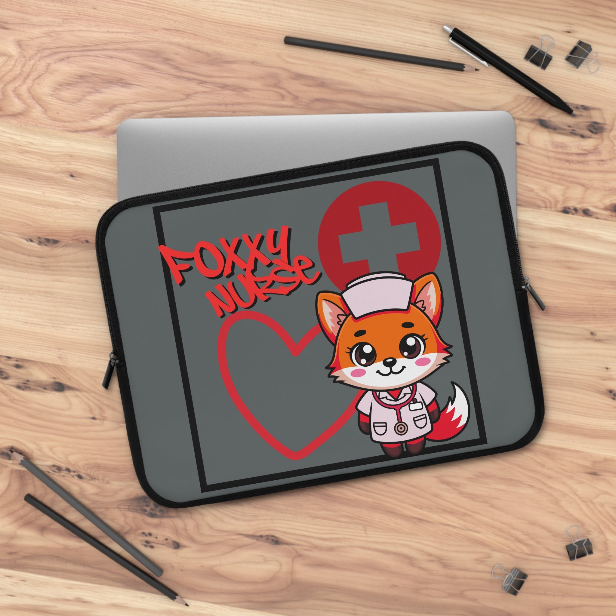 Foxxy Nurse Laptop Sleeve(Red|Grey|)|Laptop/Tablet Case for Nurses & Doctors| Tablet Sleeve For Medical Workers |Medical Symbol Protective Case for Nurses & EMTs