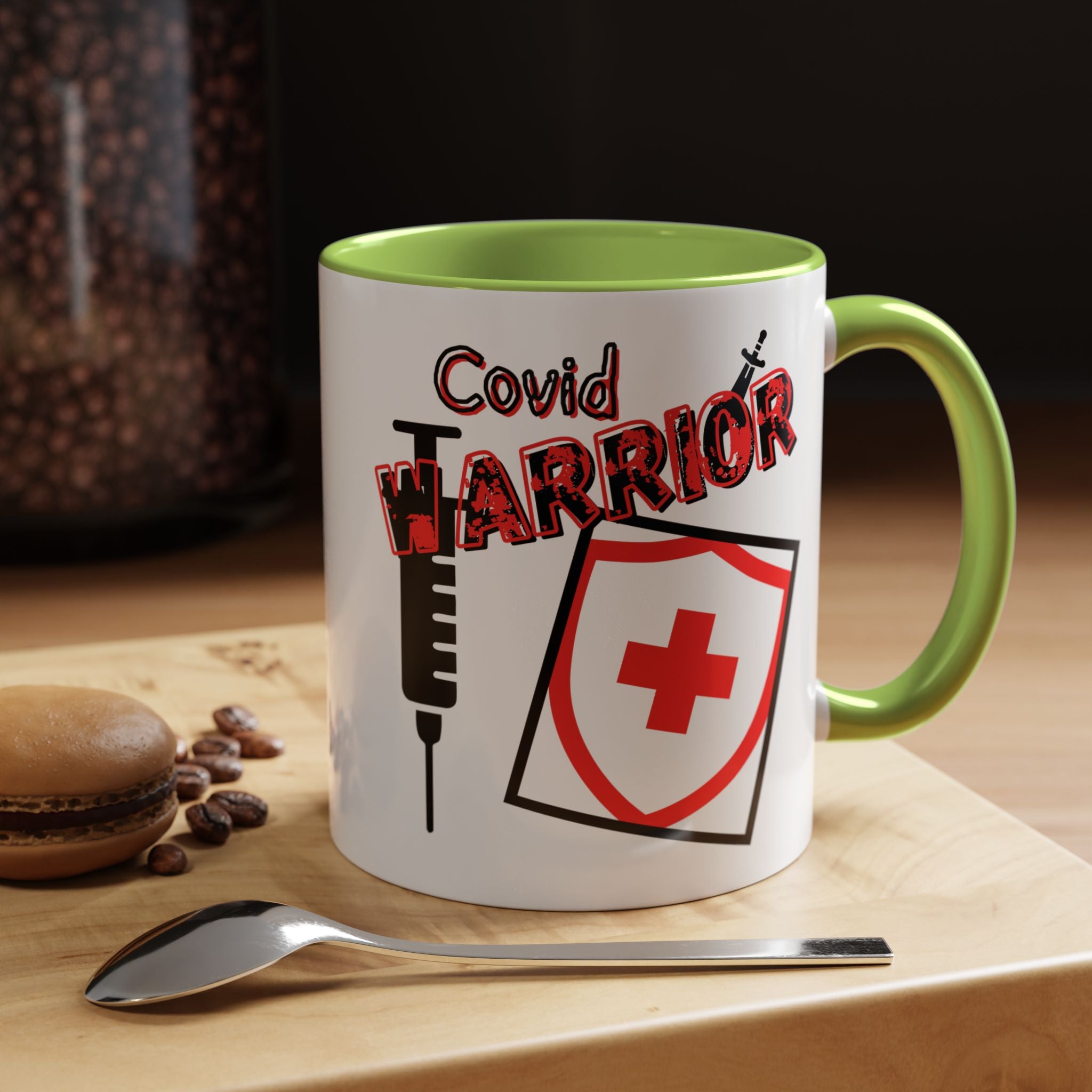 COVID Warrior Coffee Mug(Red|Black) | Vaccine Shield Accent Mug 11/15oz| Medical Staff Work Mug |