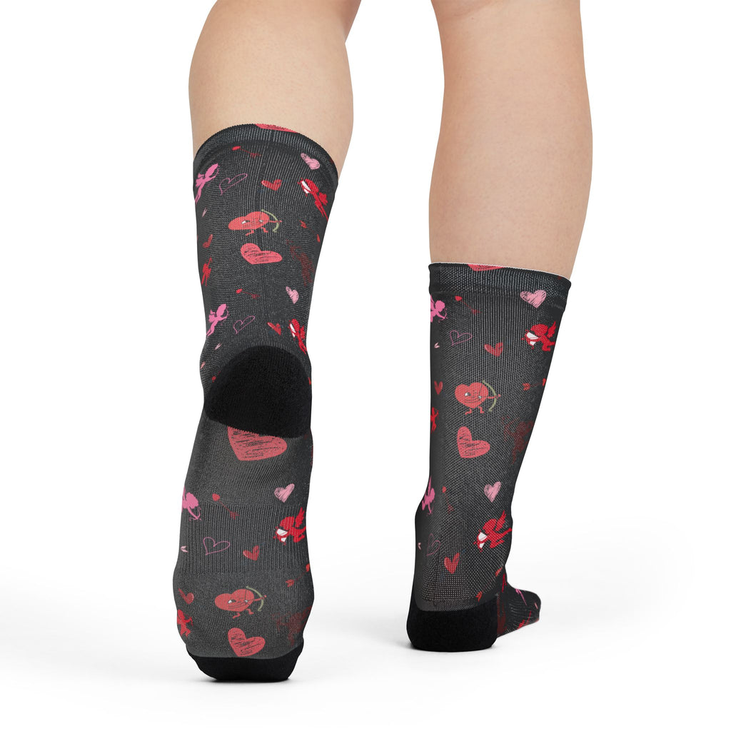 Valentines Love Is a Battlefield' Crew Socks (black)| Cupid Socks | Valentines Day Socks | Heart Socks |