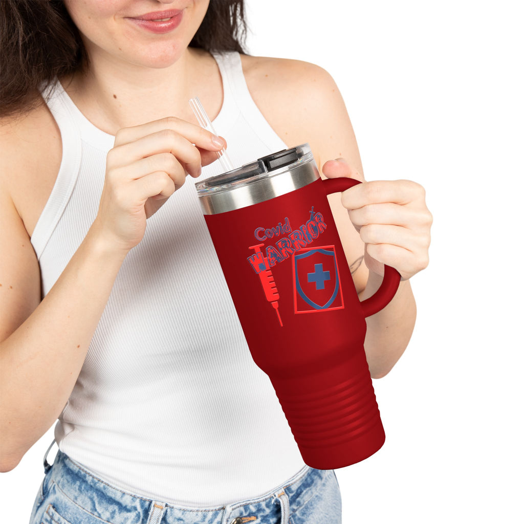COVID Warrior 40oz Insulated Travel Mug(RedBlue)|Tumbler for Medical Professional| EMS Travel Mug |