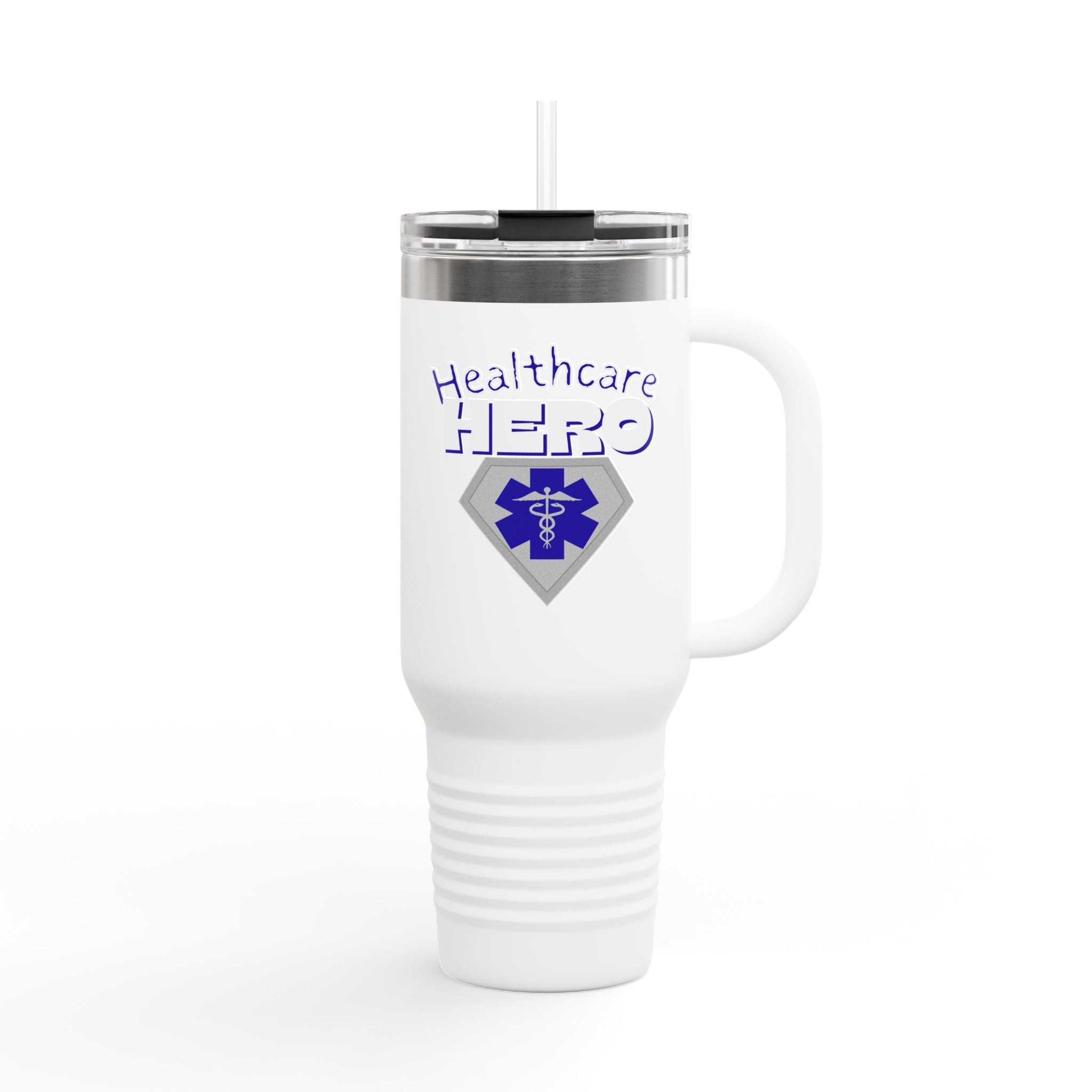 Healthcare Hero 40oz Insulated Travel Mug(Blue|White) |Travel Mug For Medical Workers | EMS Travel Mug | Healthcare Mug |