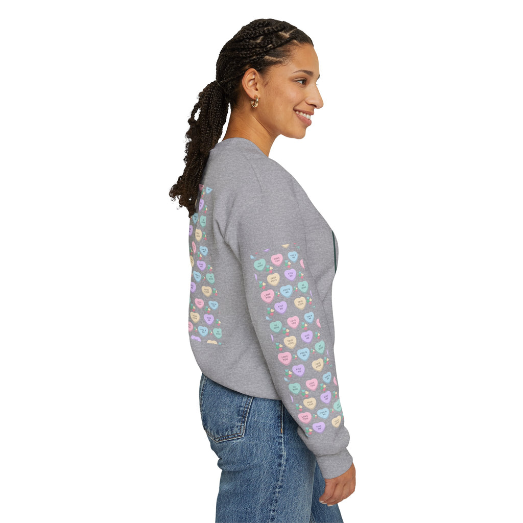 Candy Kisses Valentines Day Crewneck Sweatshirt | Heart Sweater | Candy Sweater |
