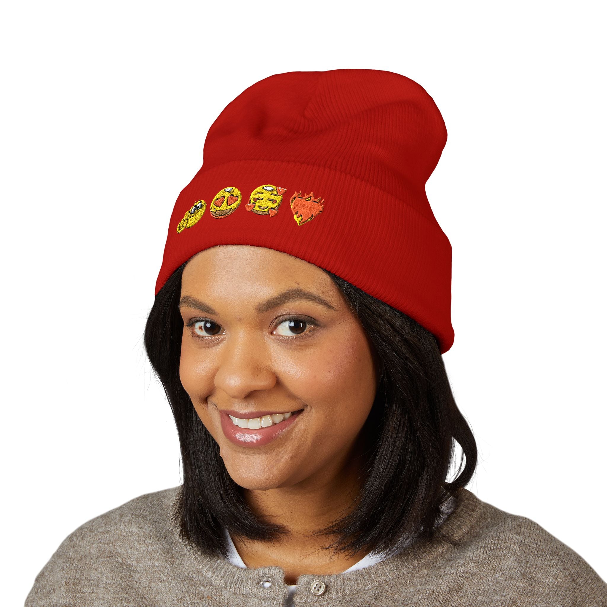Embroidered Emoji Valentines Day Beanie | Emoji Heart Beanie | Love Beanie |