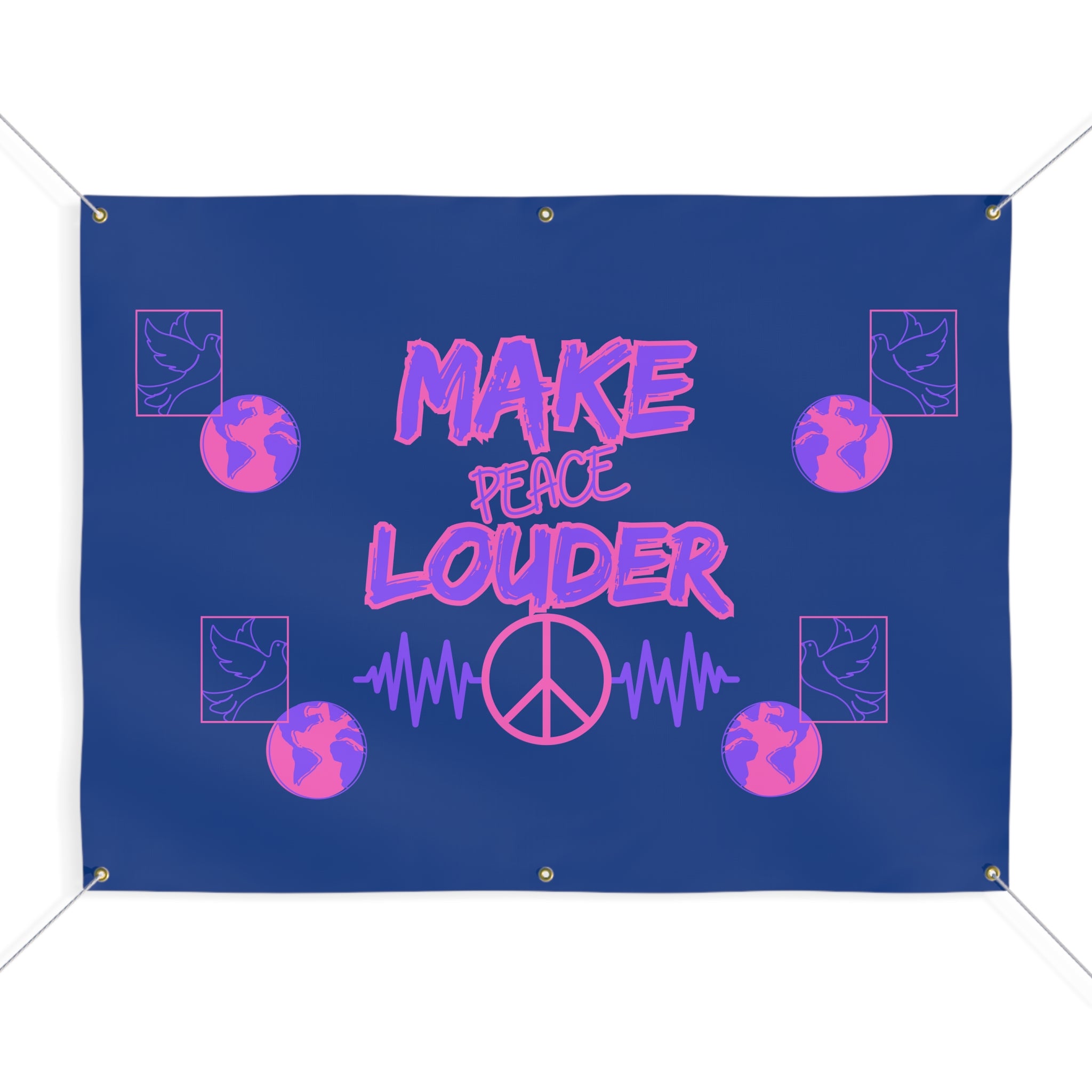 Make Peace Louder Banner(Purple|Pink) | Neon Peace Sign Protest Yard Flag | Social Justice Banner | Peaceful Activist Banner |