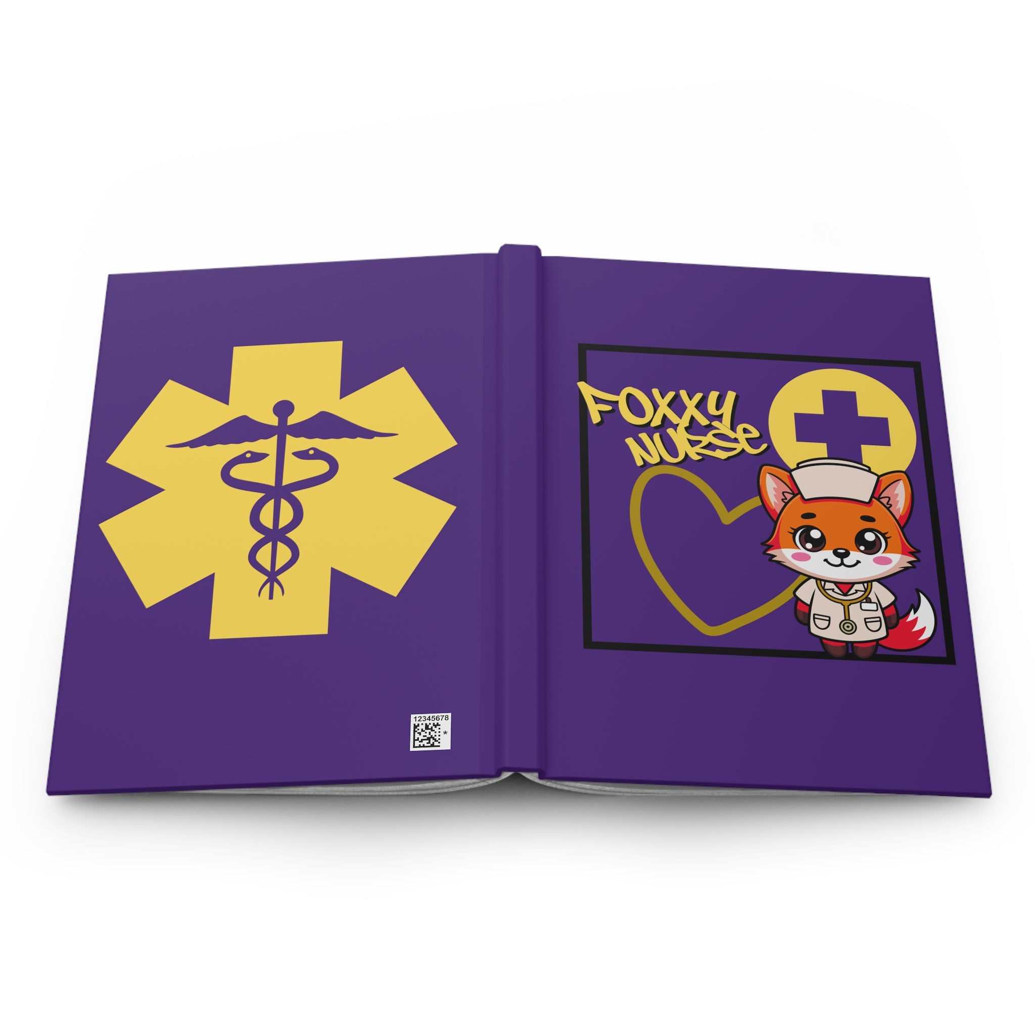 Foxxy Nurse Hardcover Journal (Yellow|Purple) | Cute Nurse Fox Medical Notebook | Cute Medical Journal |