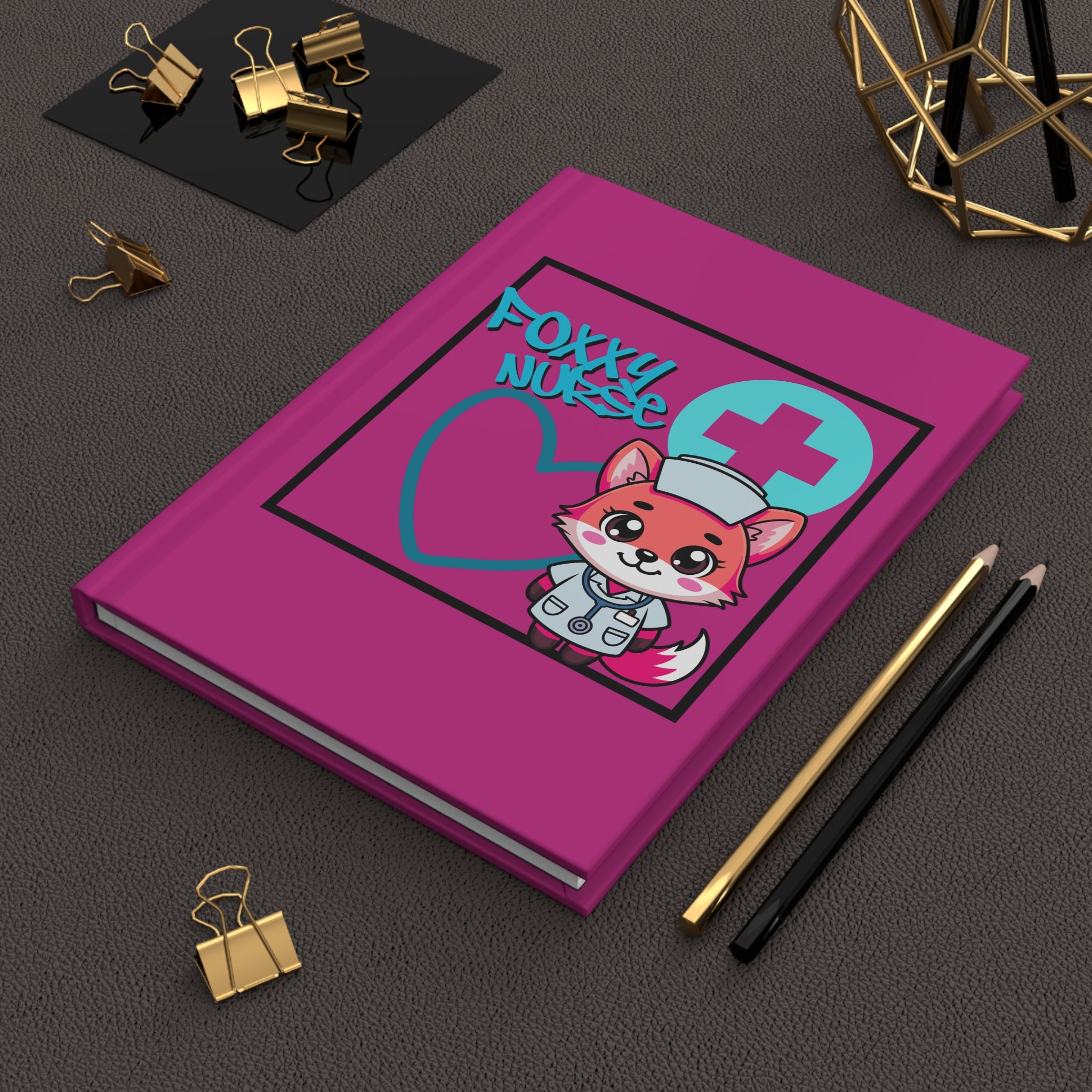 Foxxy Nurse Hardcover Journal(Light Blue|Pink)| Cute Pink Nurse Notebook | Cute Medical Journal |