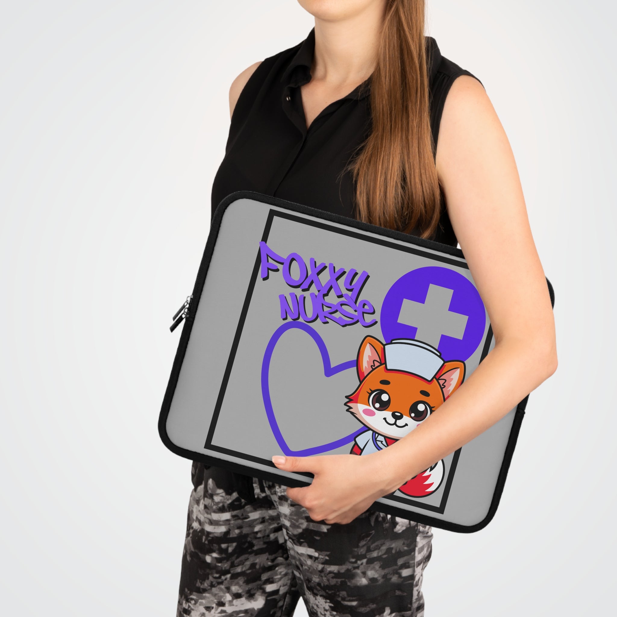 Foxxy Nurse Laptop Sleeve(Purple|Grey|)|Laptop/Tablet Case for Nurses & Doctors| Tablet Sleeve For Medical Workers |Medical Symbol Protective Case for Nurses & EMTs
