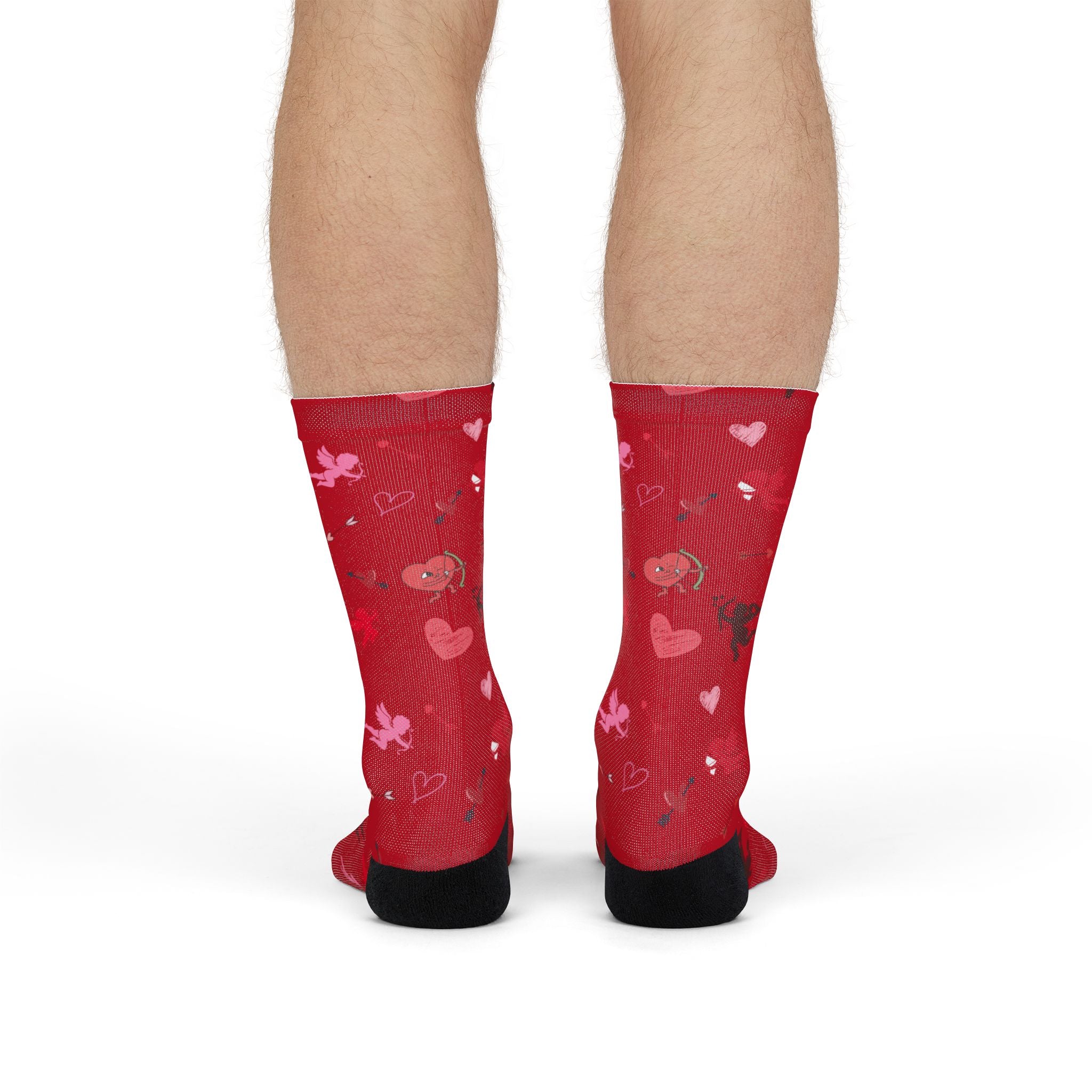 Valentines Love Is a Battlefield' Crew Socks (red)| Cupid Socks | Valentines Day Socks | Heart Socks |