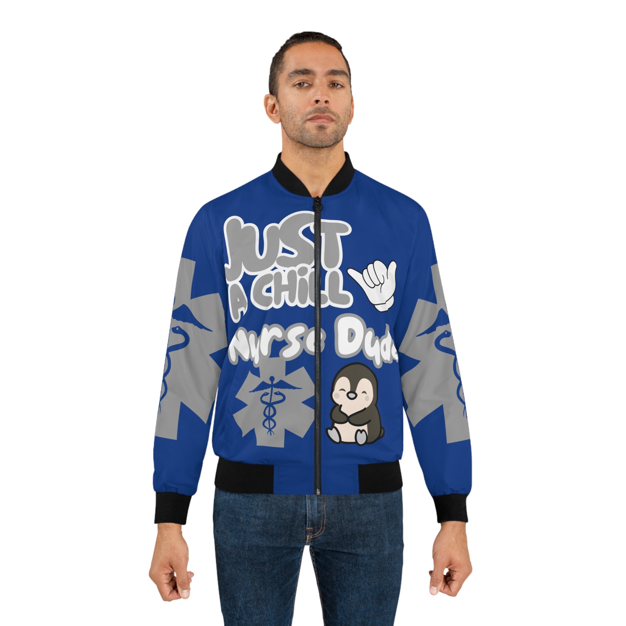 Chill Nurse Dude Medical Bomber Jacket(Grey|White|Blue) | Cool EMT Jacket|Healthcare Jacket for Men| Mens Nurse Jacket|Nurse For Him |