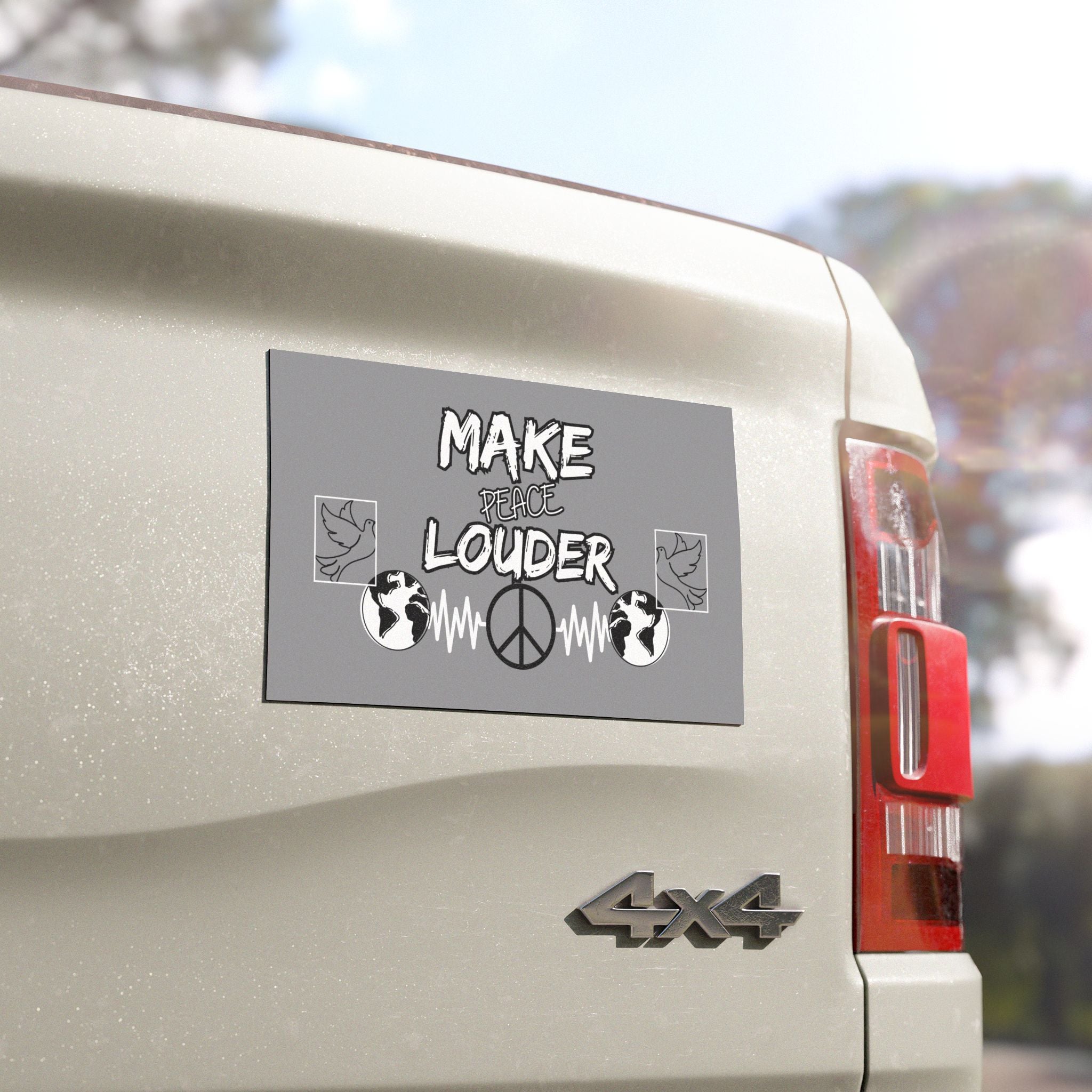 Make Peace Louder Car Magnet(White|Black)| Earth & Dove Magnet | Peace & Unity Decal |