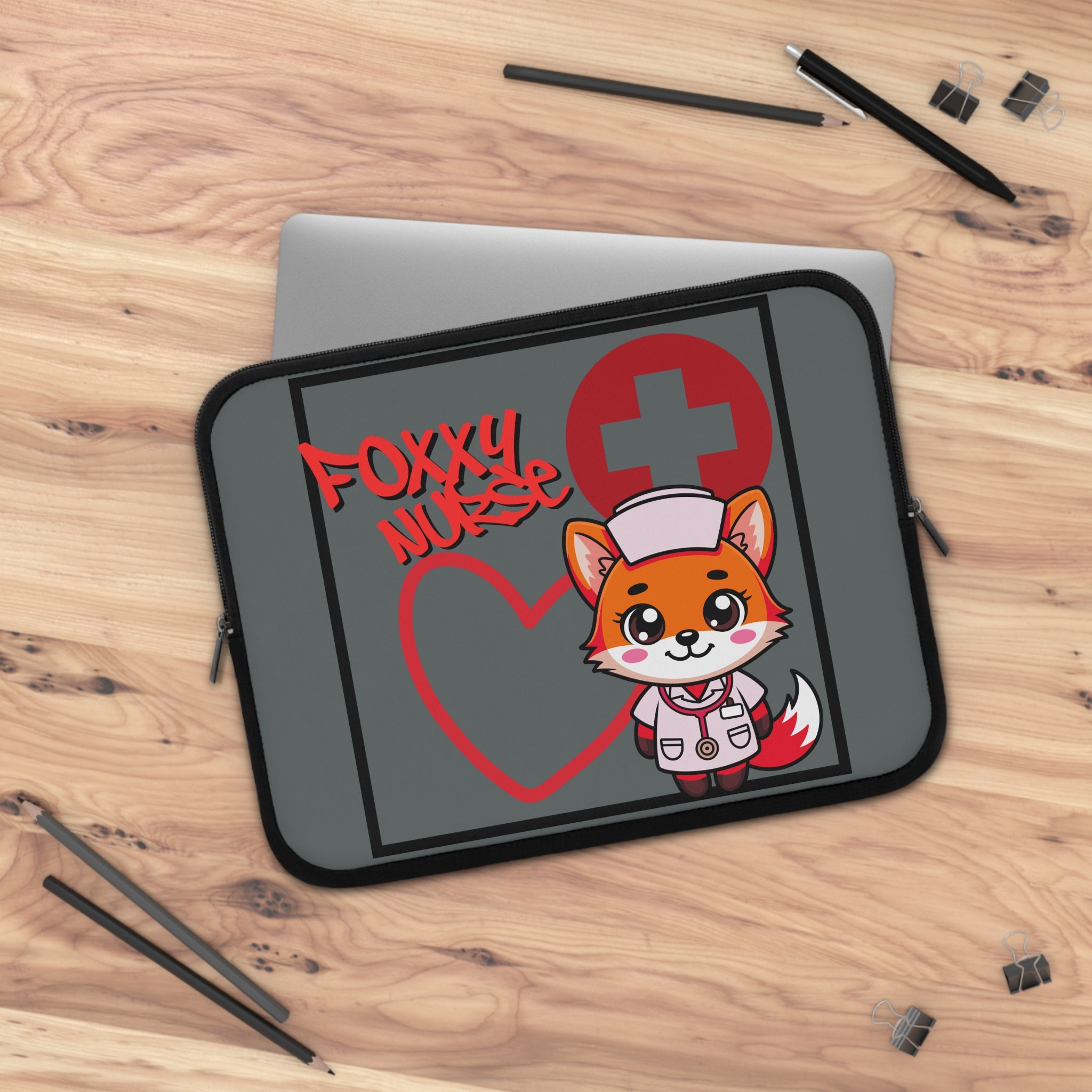 Foxxy Nurse Laptop Sleeve(Red|Grey|)|Laptop/Tablet Case for Nurses & Doctors| Tablet Sleeve For Medical Workers |Medical Symbol Protective Case for Nurses & EMTs