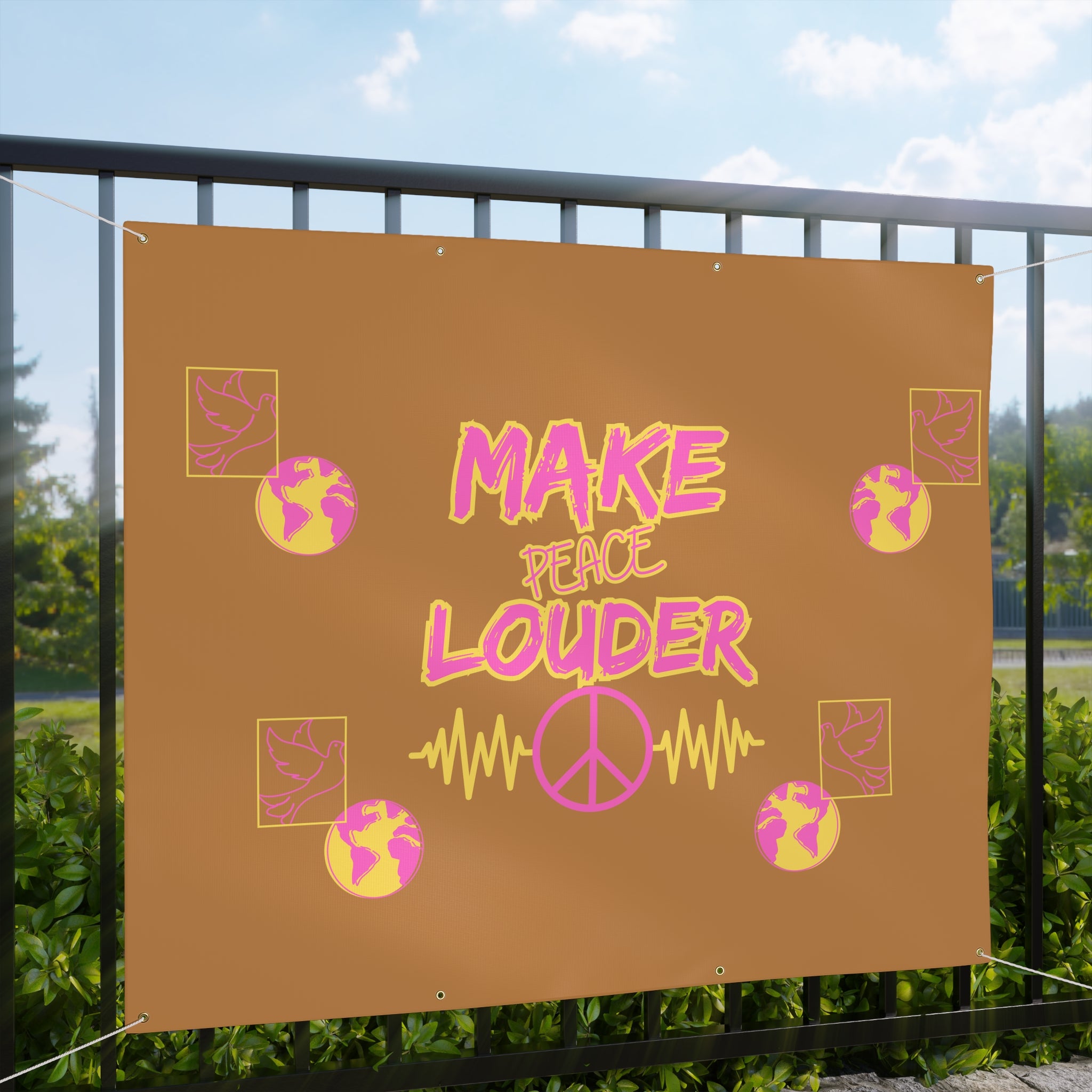 Make Peace Louder Banner(Pink|Yellow) | Outdoor Matte Protest & Peace Rally Sign | Social Justice Banner | Peaceful Activist Banner |