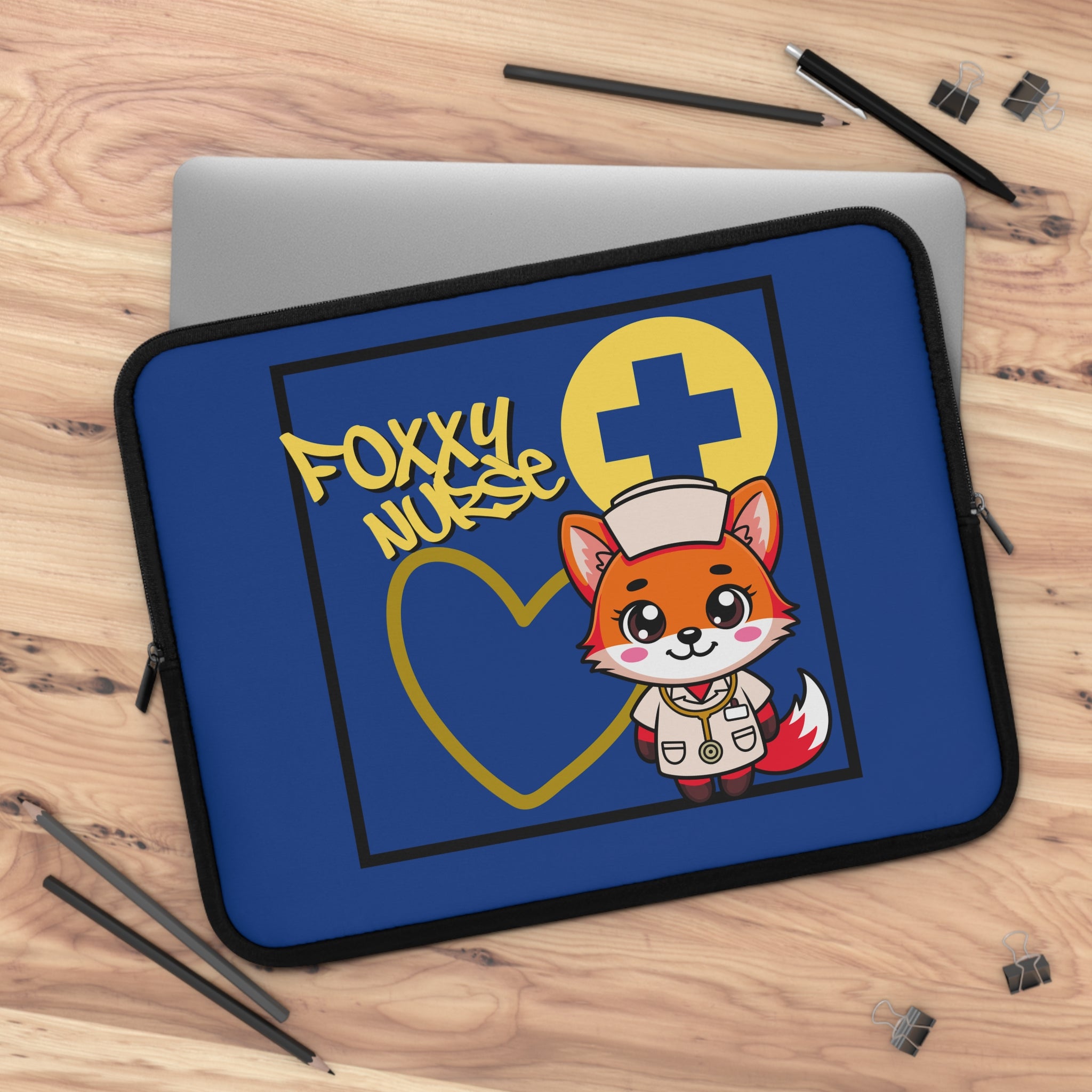 Foxxy Nurse Laptop Sleeve(Yellow|Blue|)|Laptop/Tablet Case for Nurses & Doctors| Tablet Sleeve For Medical Workers |Medical Symbol Protective Case for Nurses & EMTs