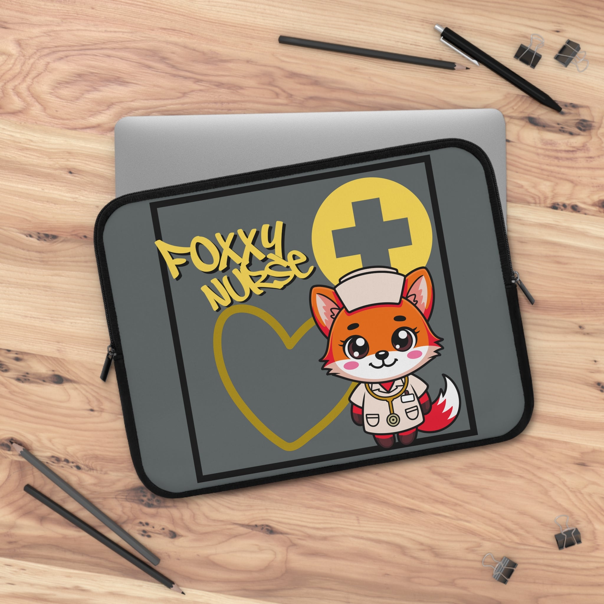 Foxxy Nurse Laptop Sleeve(Yellow|Grey|)|Laptop/Tablet Case for Nurses & Doctors| Tablet Sleeve For Medical Workers |Medical Symbol Protective Case for Nurses & EMTs