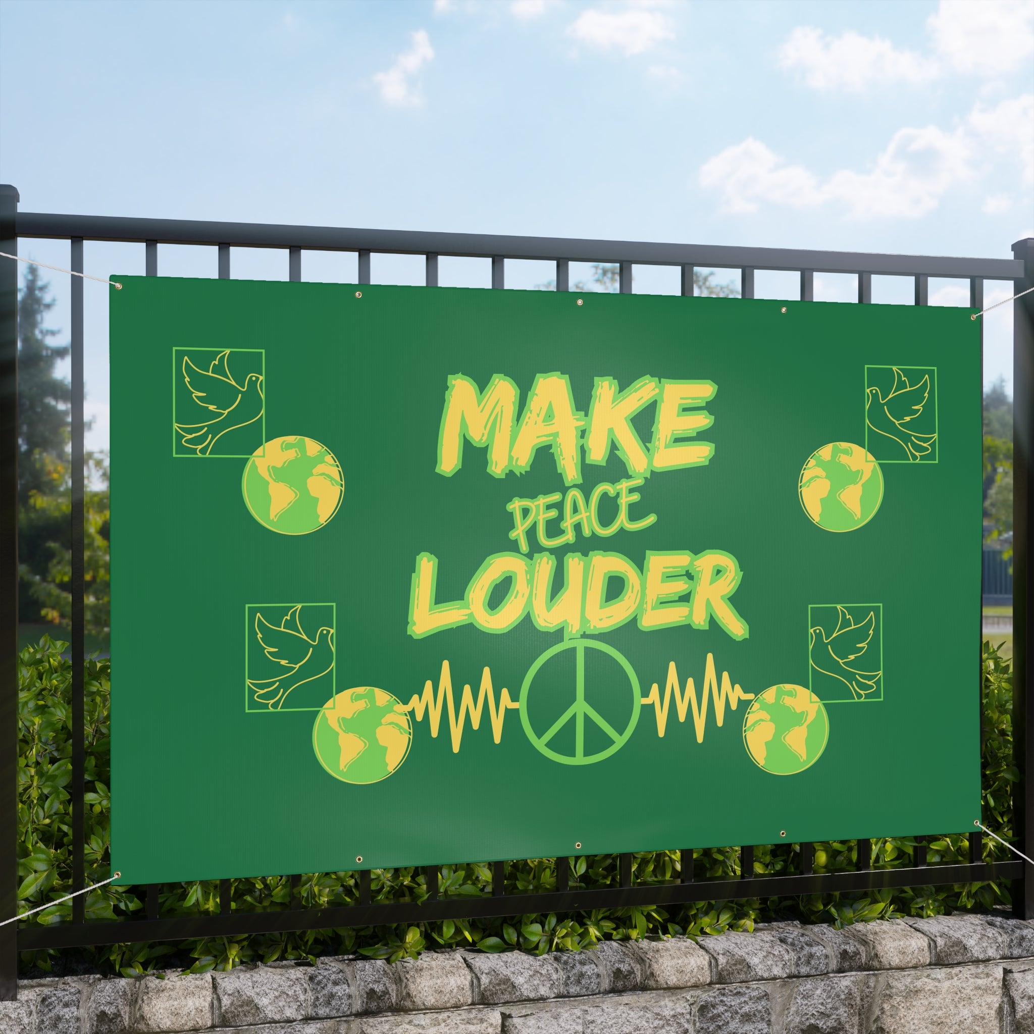Make Peace Louder Banner(Yellow|Green) | Peace Sign Earth Banner | Peaceful Activist Banner | Social Justice Banner |