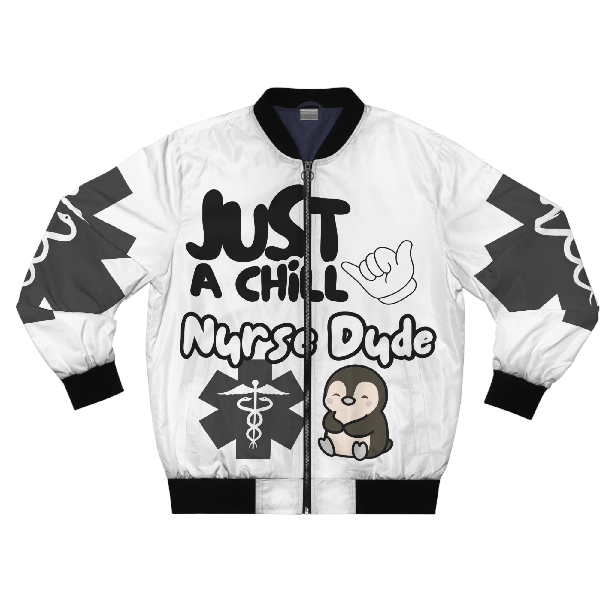 Chill Nurse Dude Medical Bomber Jacket(Black|White|) | Cool EMT Jacket|Healthcare Jacket for Men| Mens Nurse Jacket|Nurse For Him |