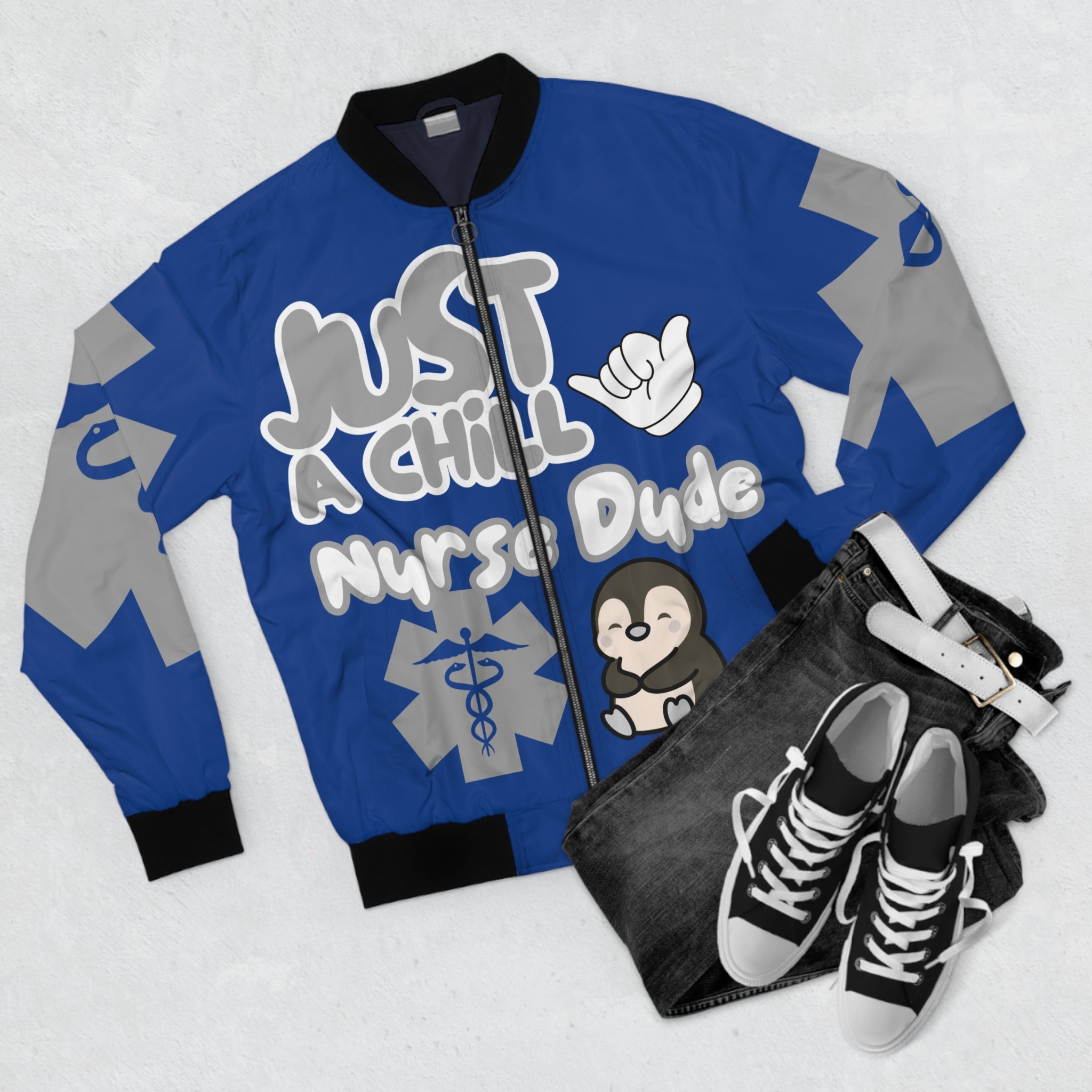 Chill Nurse Dude Medical Bomber Jacket(Grey|White|Blue) | Cool EMT Jacket|Healthcare Jacket for Men| Mens Nurse Jacket|Nurse For Him |