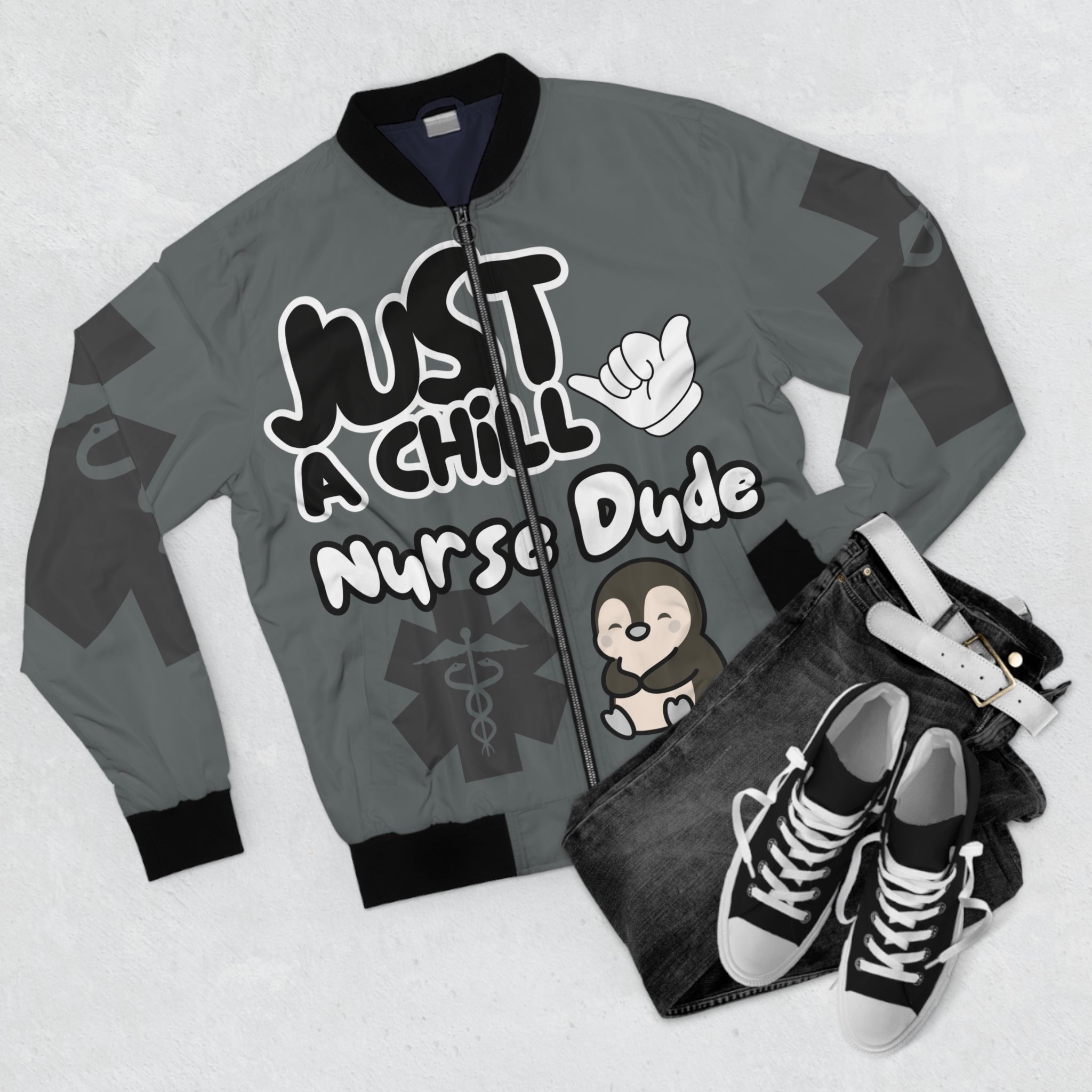 Chill Nurse Dude Medical Bomber Jacket(Black|White|Grey) | Cool EMT Jacket|Healthcare Jacket for Men| Mens Nurse Jacket|Nurse For Him |