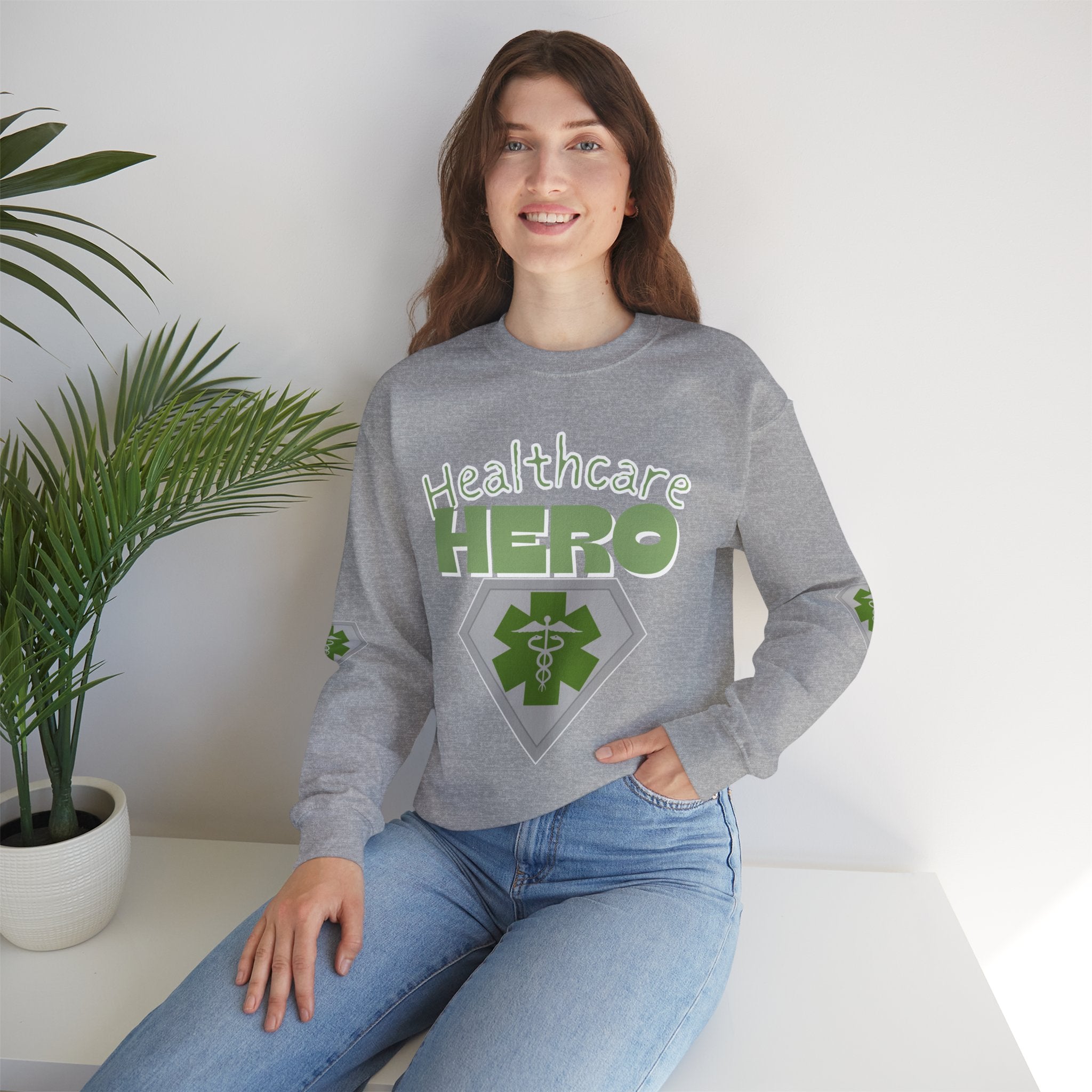 Healthcare Hero Sweatshirt(Matt Green|White) |  Medical Staff Appreciation Crewneck | Frontline Sweatshirt | EMS Sweater |