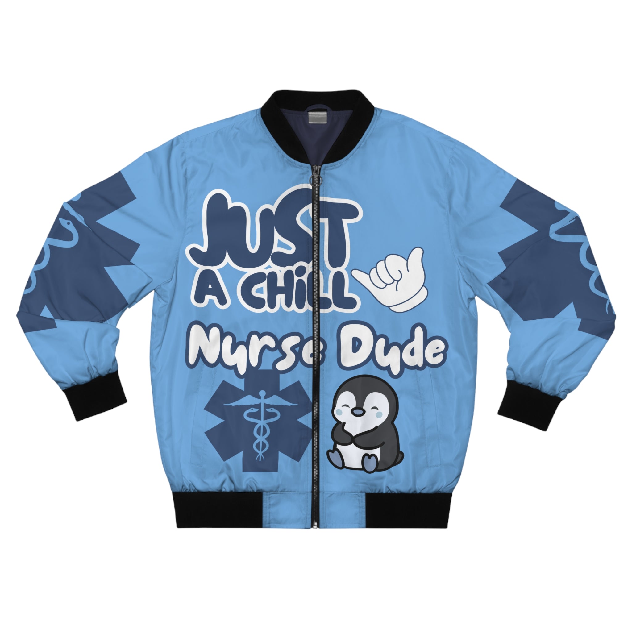 Chill Nurse Dude Medical Bomber Jacket(Blue|White|Light Blue) | Cool EMT Jacket|Healthcare Jacket for Men| Mens Nurse Jacket|Nurse For Him |