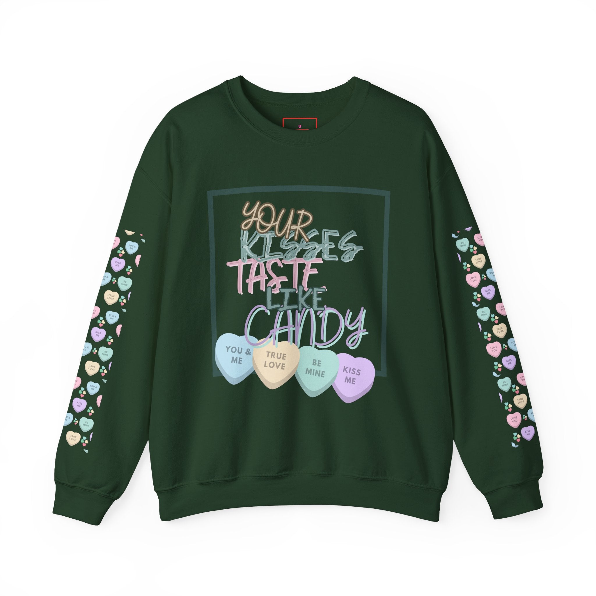 Candy Kisses Valentines Day Crewneck Sweatshirt | Heart Sweater | Candy Sweater |