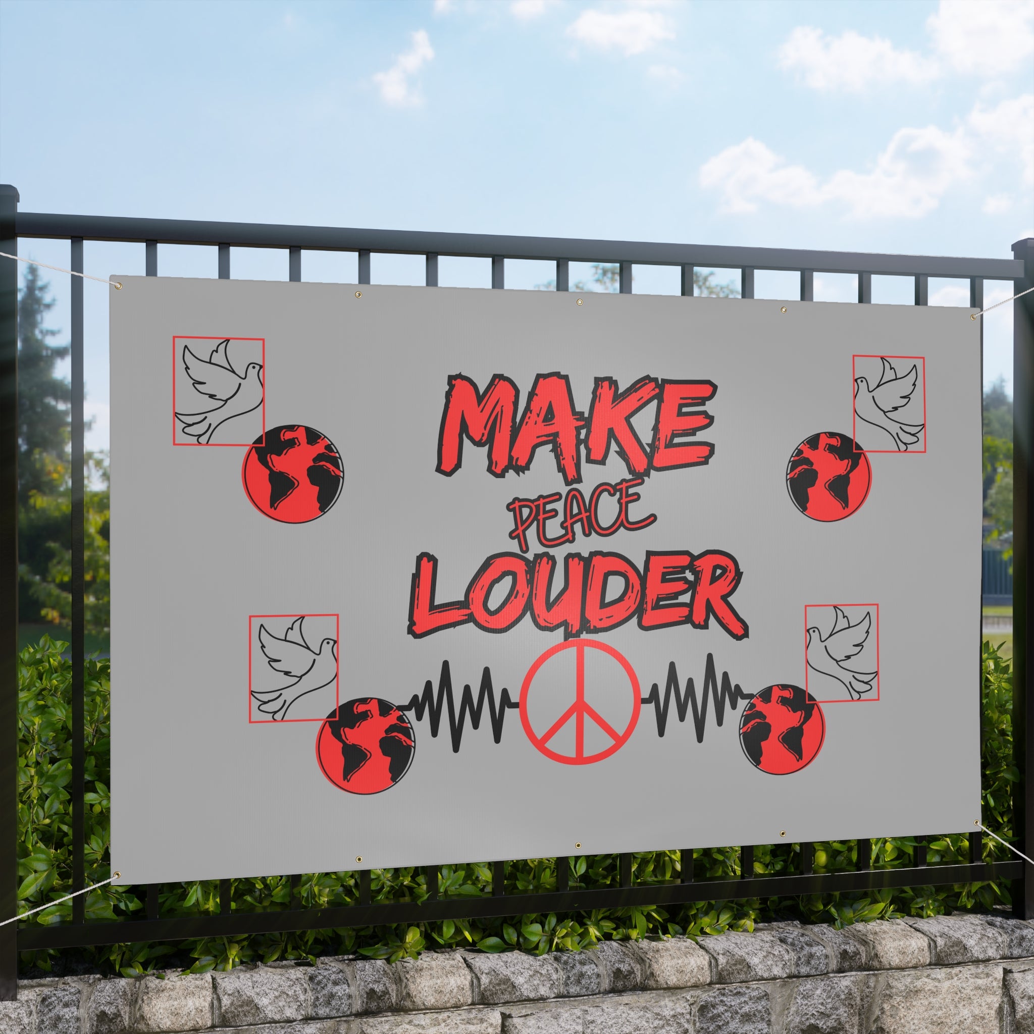 Make Peace Louder Vinyl Banner(Red|Black)| Protest & Rally Peace Sign Banner | Peace Activist Sign | Social Justice Banner |