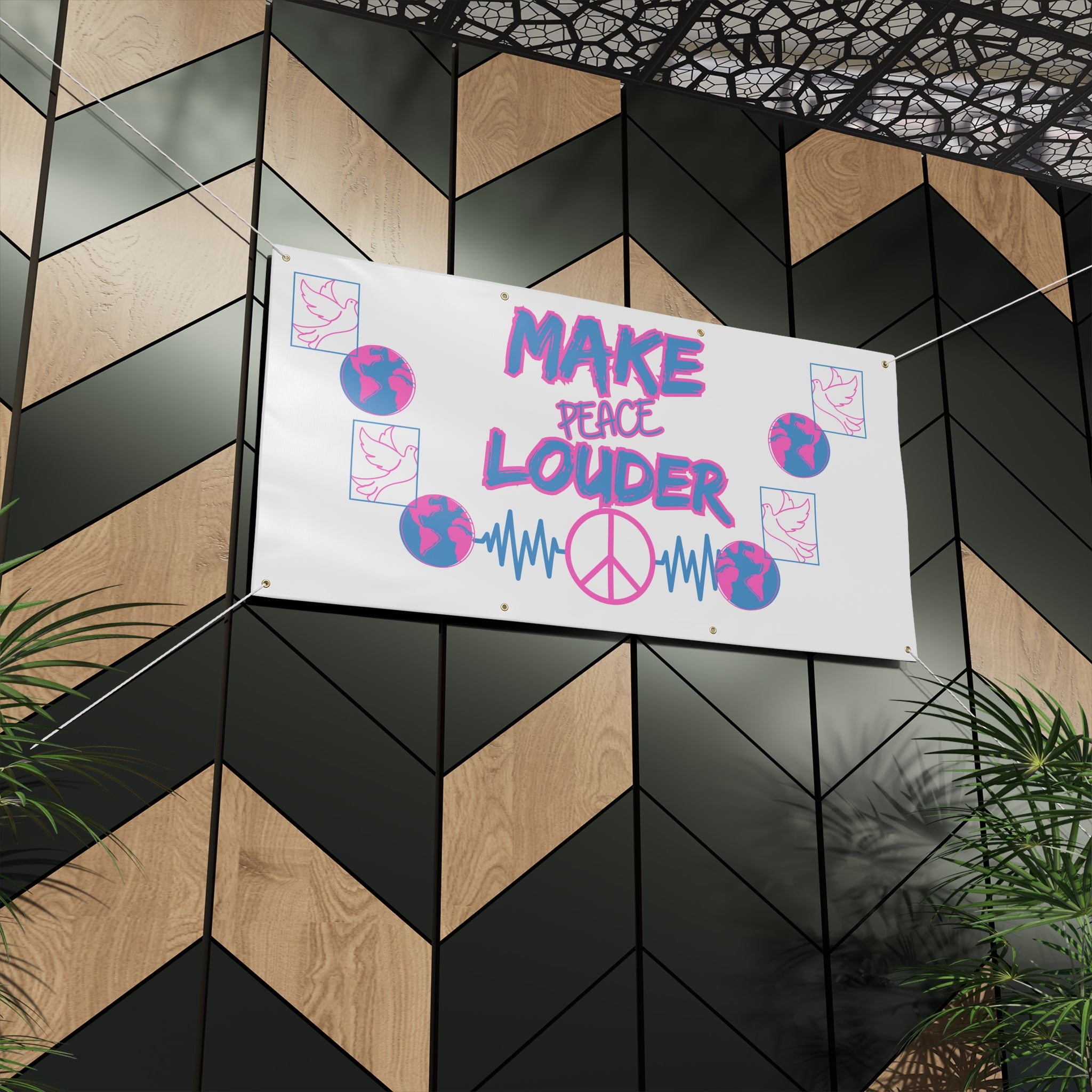 Make Peace Louder Banner(Blue|Pink) |  Peace Sign Vinyl Banner | Activist Banner | Protest Banner |