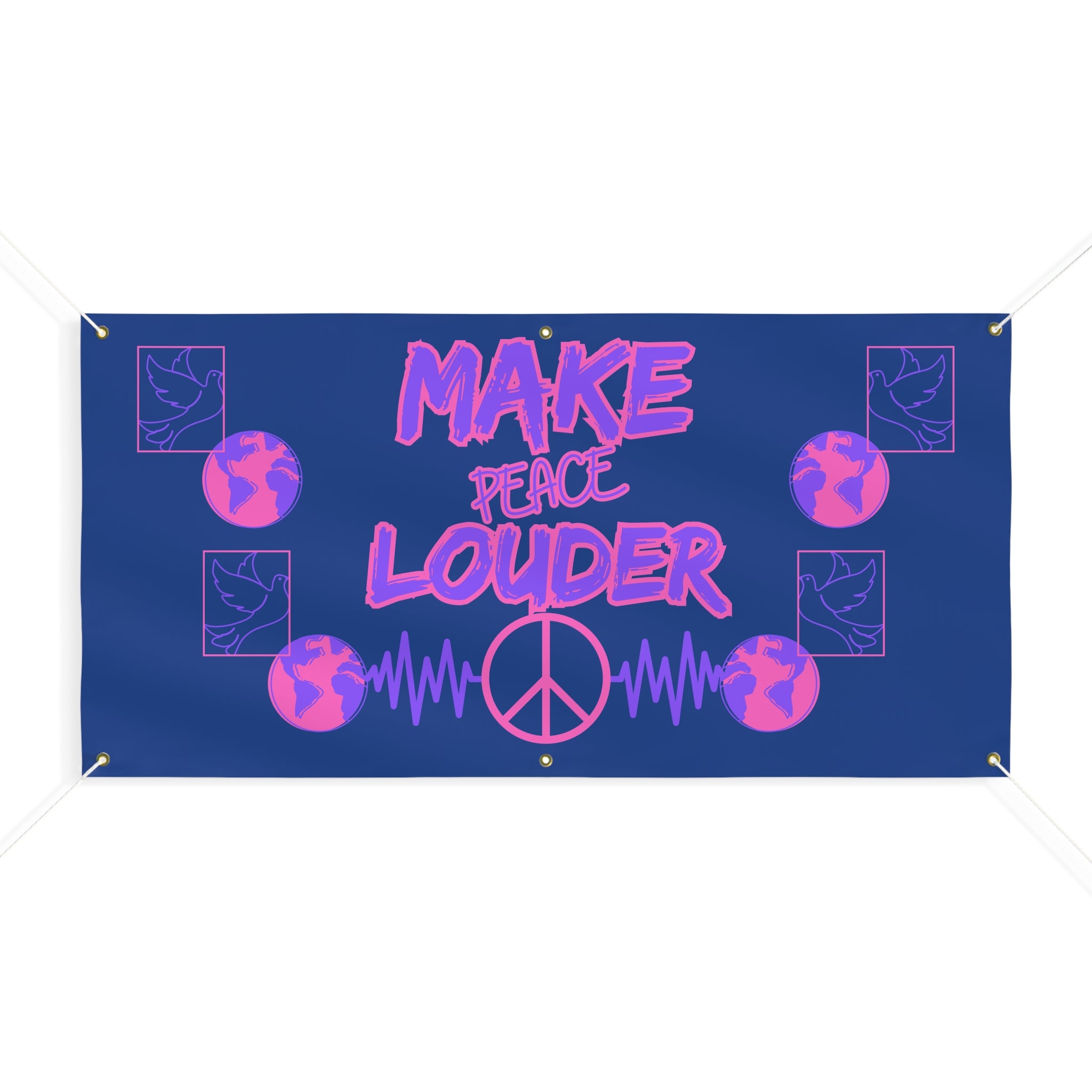 Make Peace Louder Banner(Purple|Pink) | Neon Peace Sign Protest Yard Flag | Social Justice Banner | Peaceful Activist Banner |