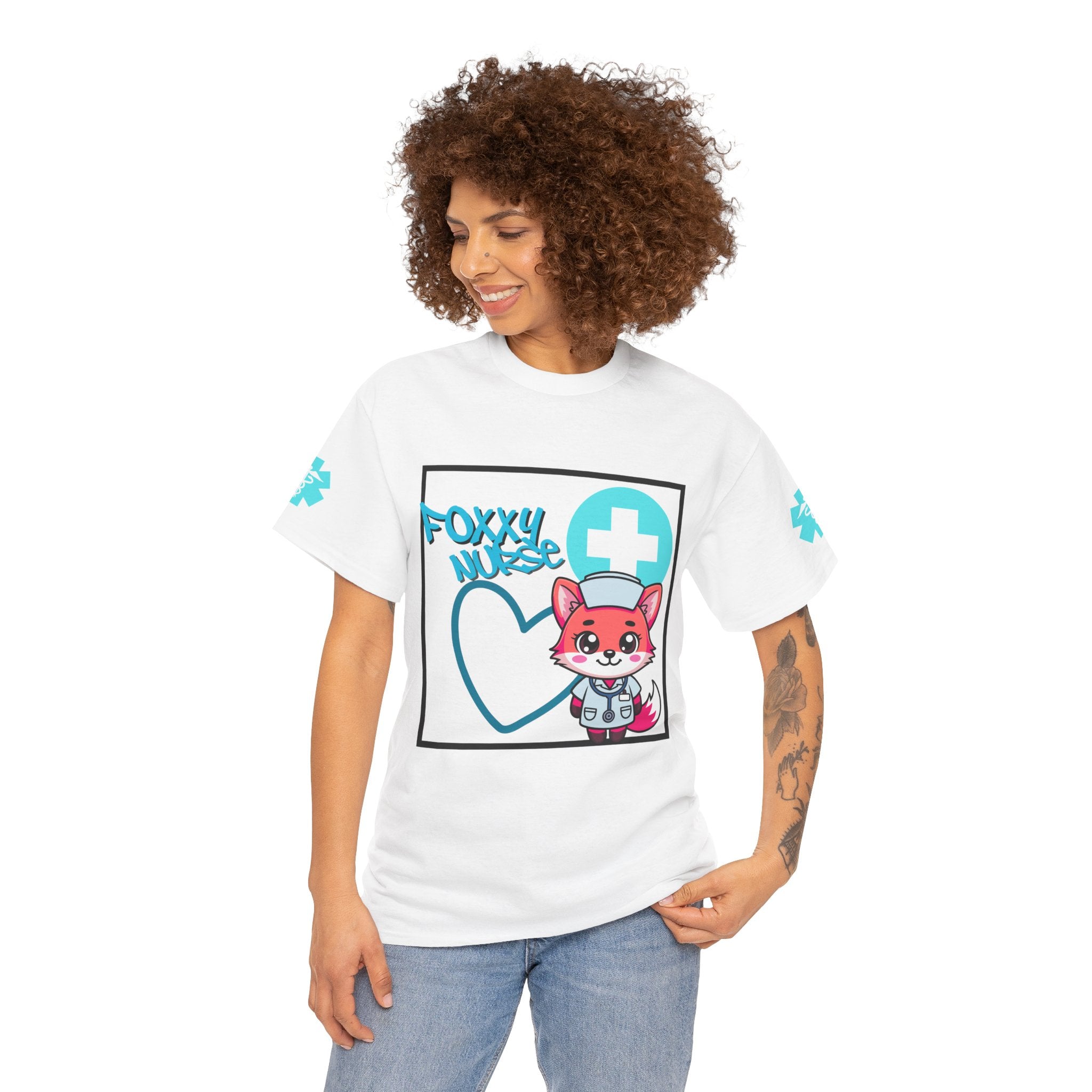 Foxxy Nurse Medical T‑Shirt(Light Blue)|Cute Medical for Nurses & Healthcare Staff| Cute Nursing Tee |