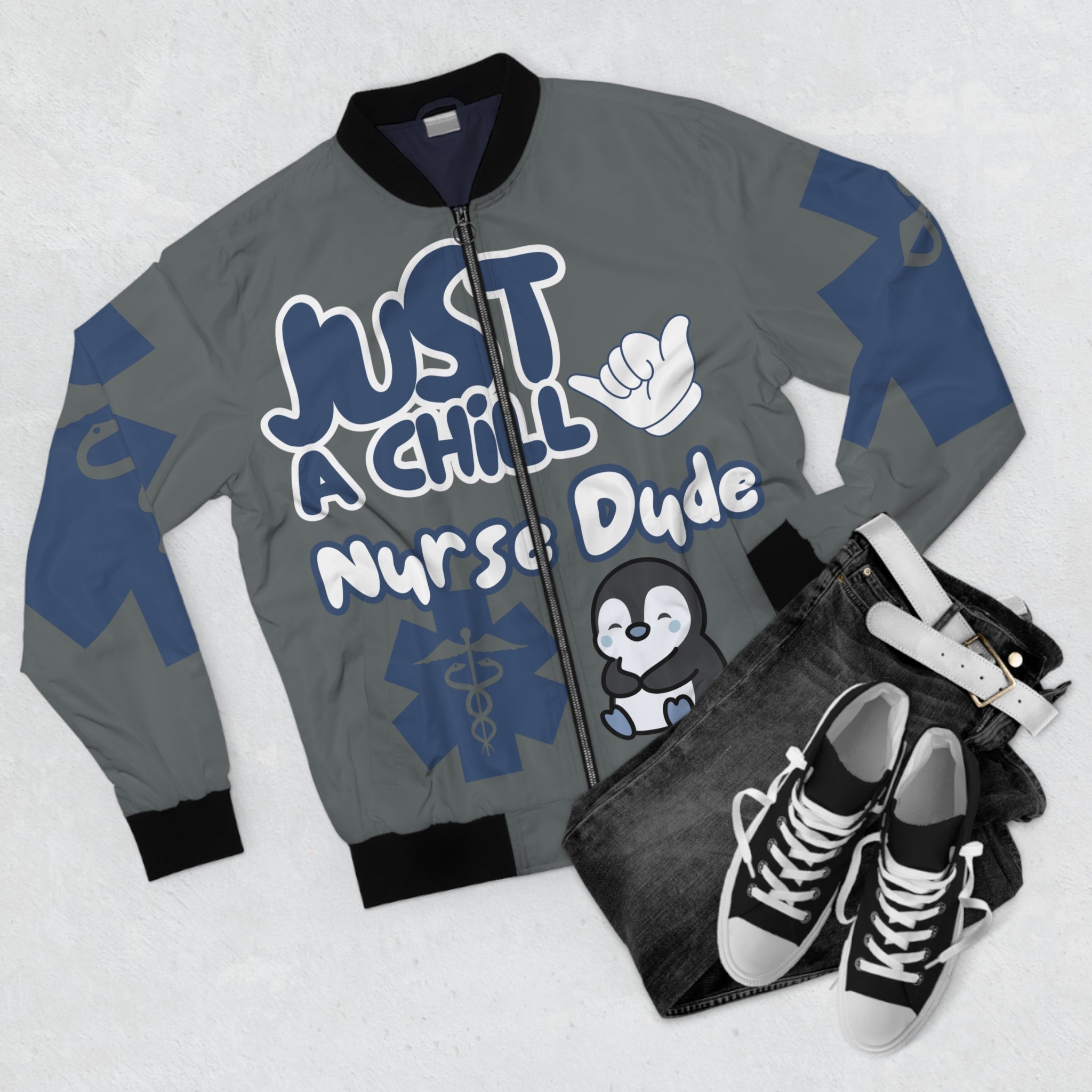 Chill Nurse Dude Medical Bomber Jacket(Blue|White|Grey) | Cool EMT Jacket|Healthcare Jacket for Men| Mens Nurse Jacket|Nurse For Him |