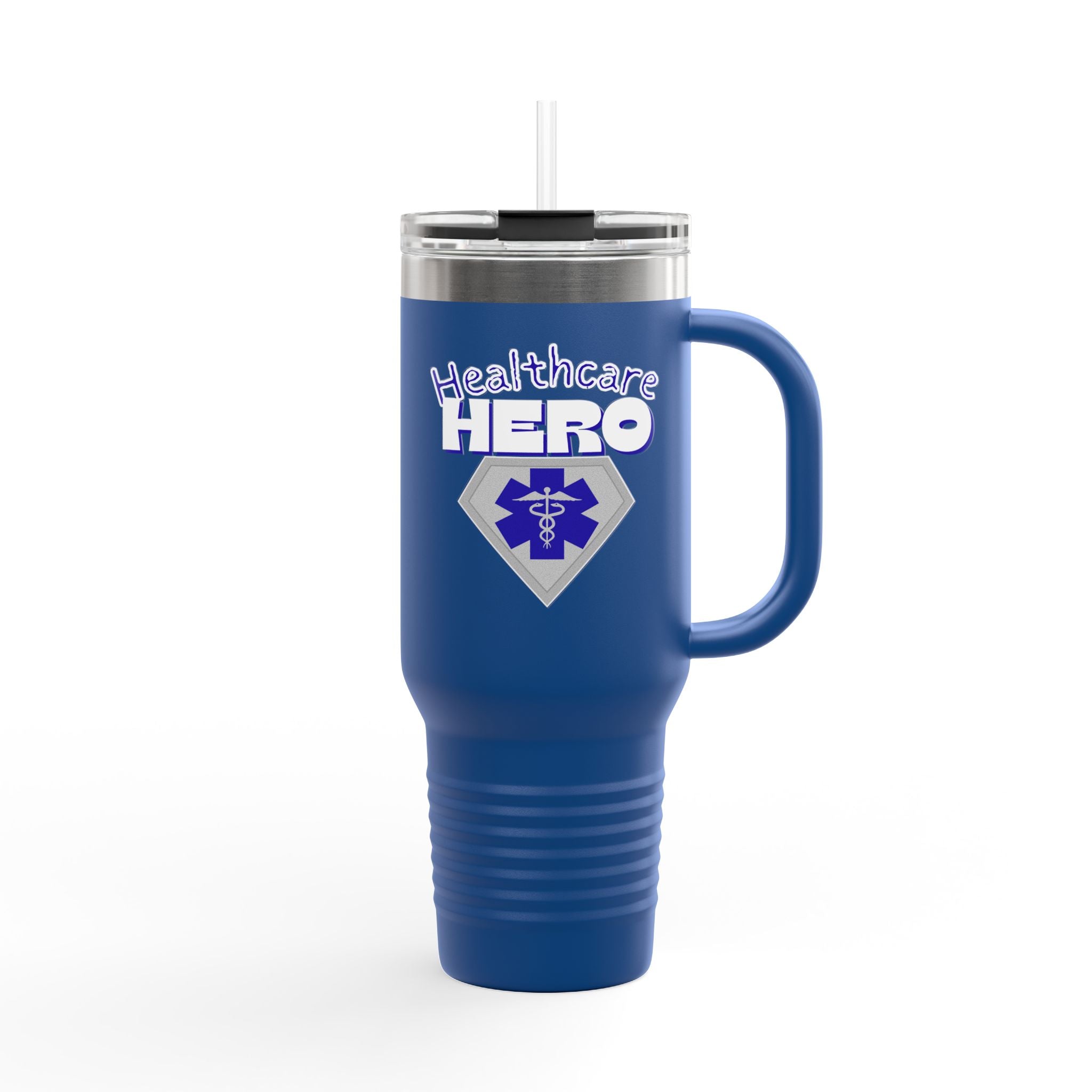 Healthcare Hero 40oz Insulated Travel Mug(Blue|White) |Travel Mug For Medical Workers | EMS Travel Mug | Healthcare Mug |