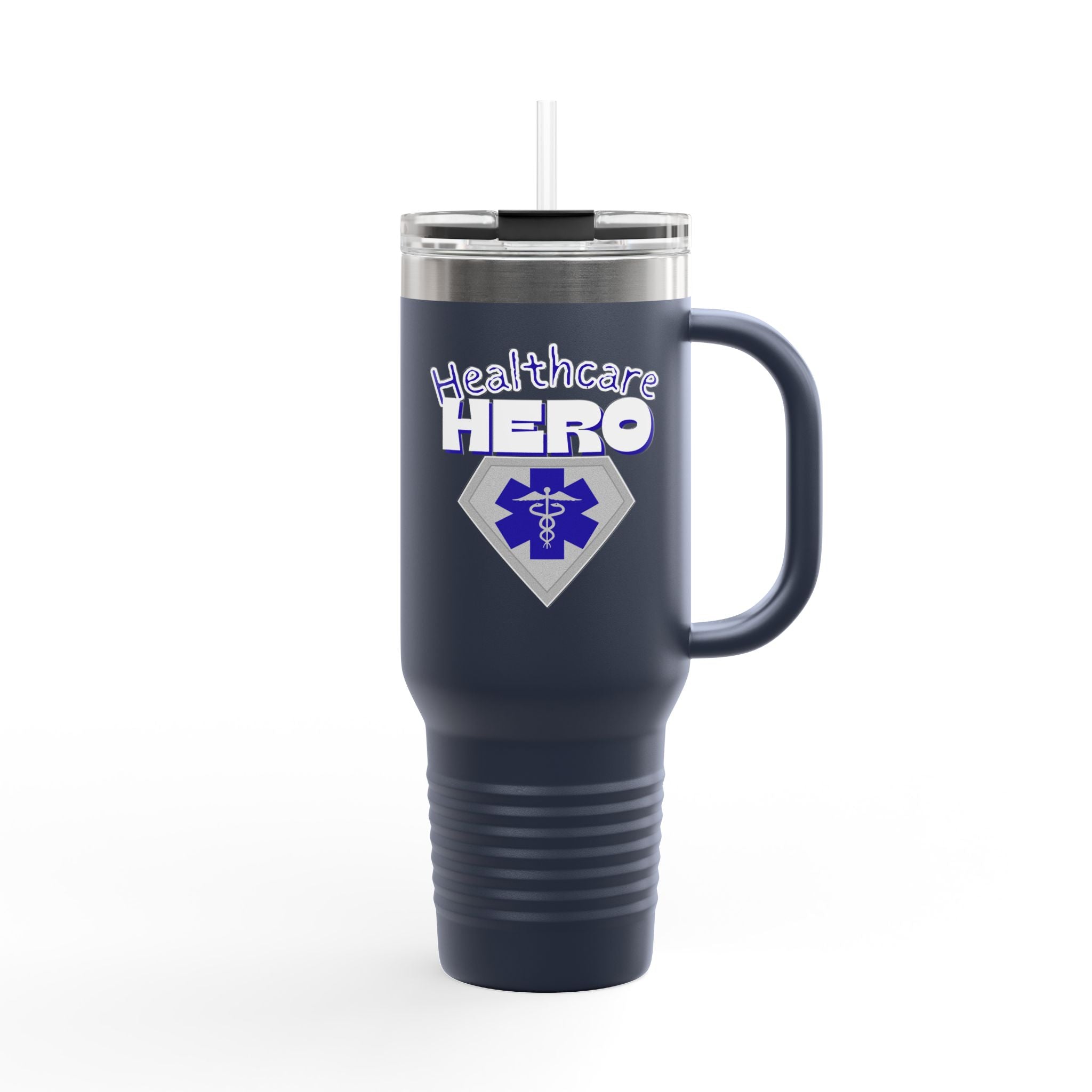 Healthcare Hero 40oz Insulated Travel Mug(Blue|White) |Travel Mug For Medical Workers | EMS Travel Mug | Healthcare Mug |
