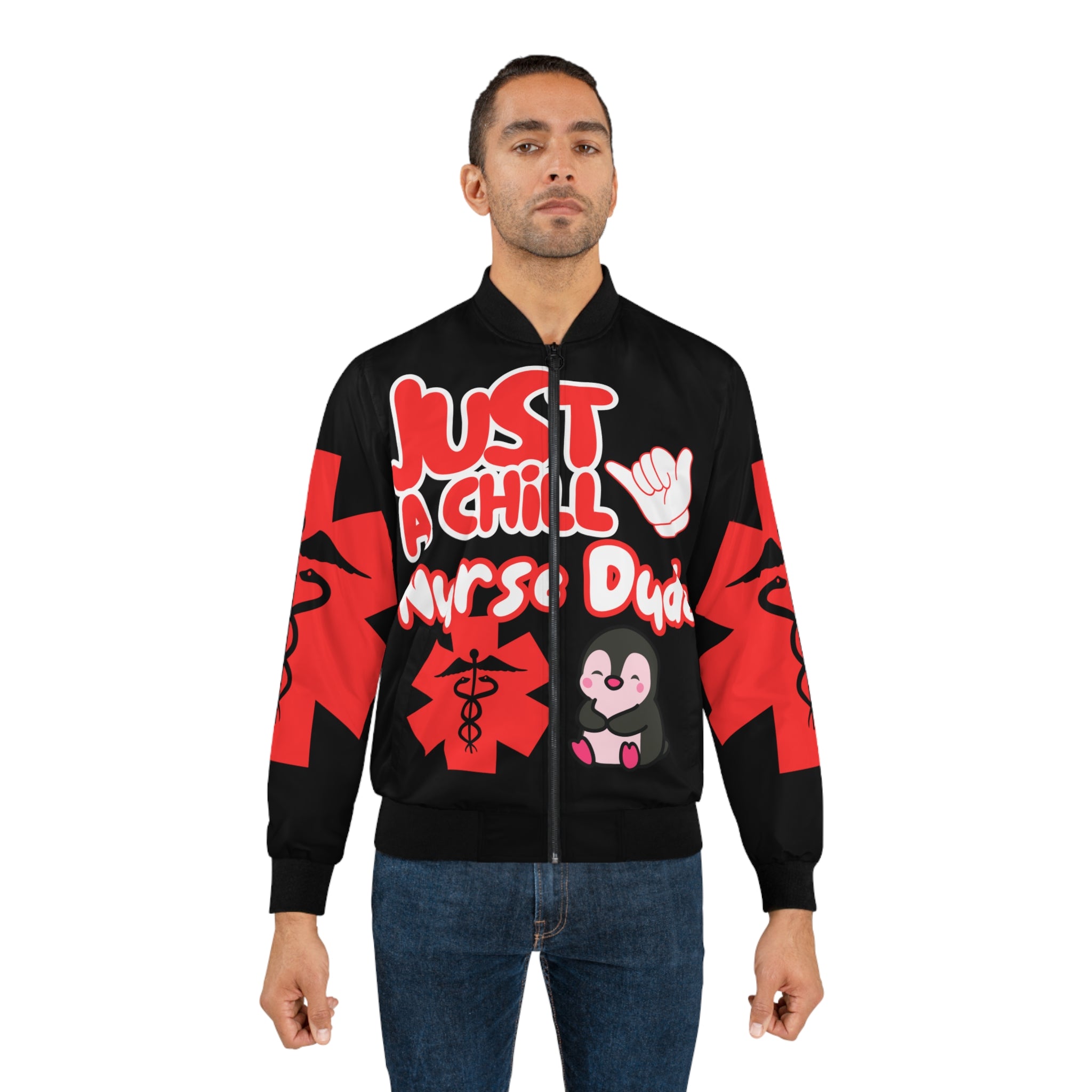 Chill Nurse Dude Medical Bomber Jacket(Red|White|Black) | Cool EMT Jacket|Healthcare Jacket for Men| Mens Nurse Jacket|Nurse For Him |