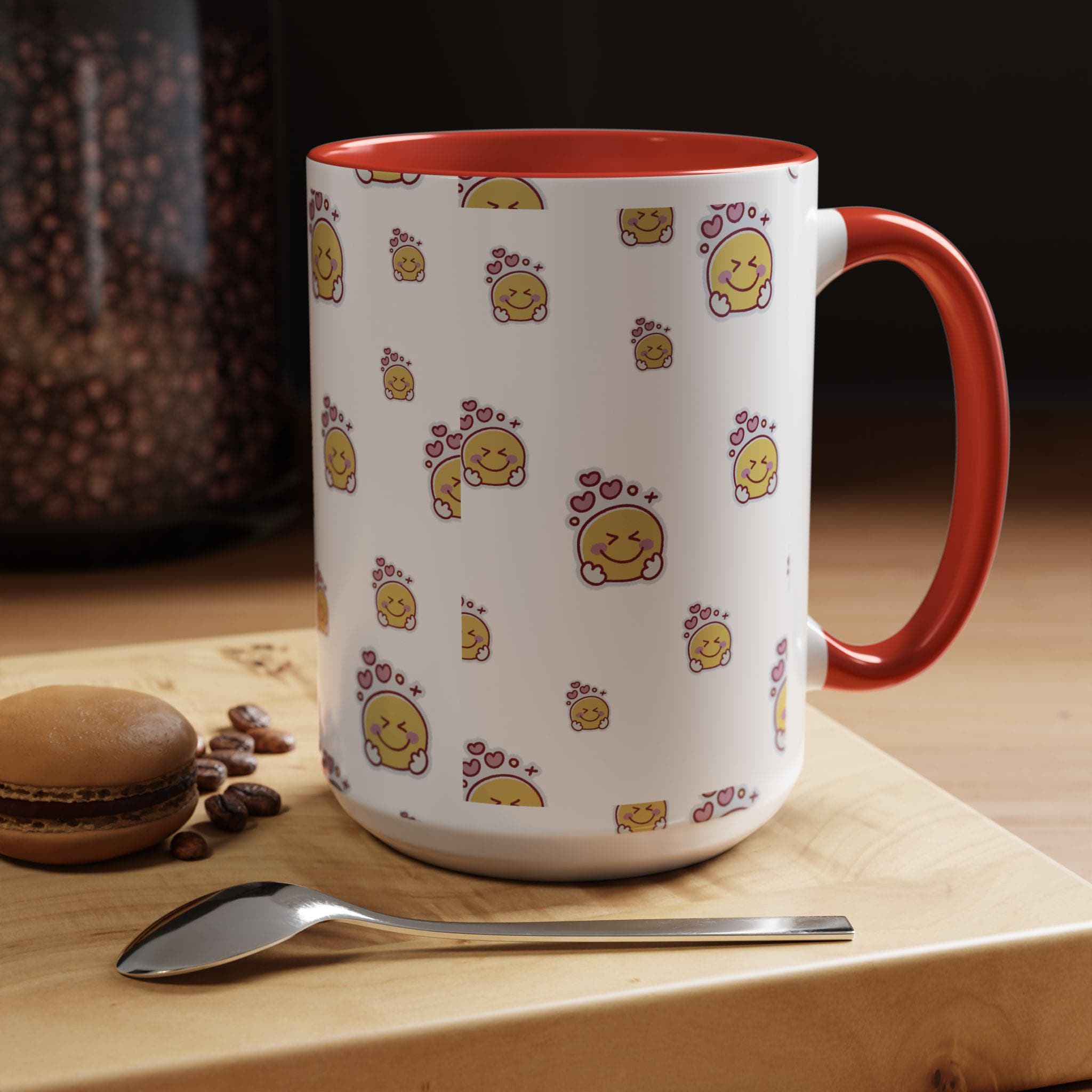 Happy Face Pattern Valentines Accent Mug | Coffee Cup 11oz 15oz | Happy Mug | Love Mug |