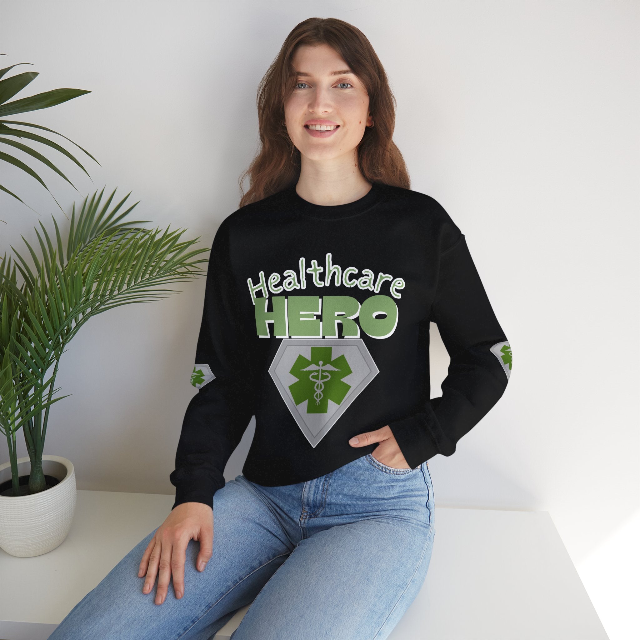 Healthcare Hero Sweatshirt(Matt Green|White) |  Medical Staff Appreciation Crewneck | Frontline Sweatshirt | EMS Sweater |