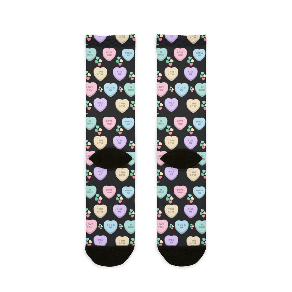 Candy Kisses Valentines Day Crew Socks (black)| Heart Socks | Candy Socks |