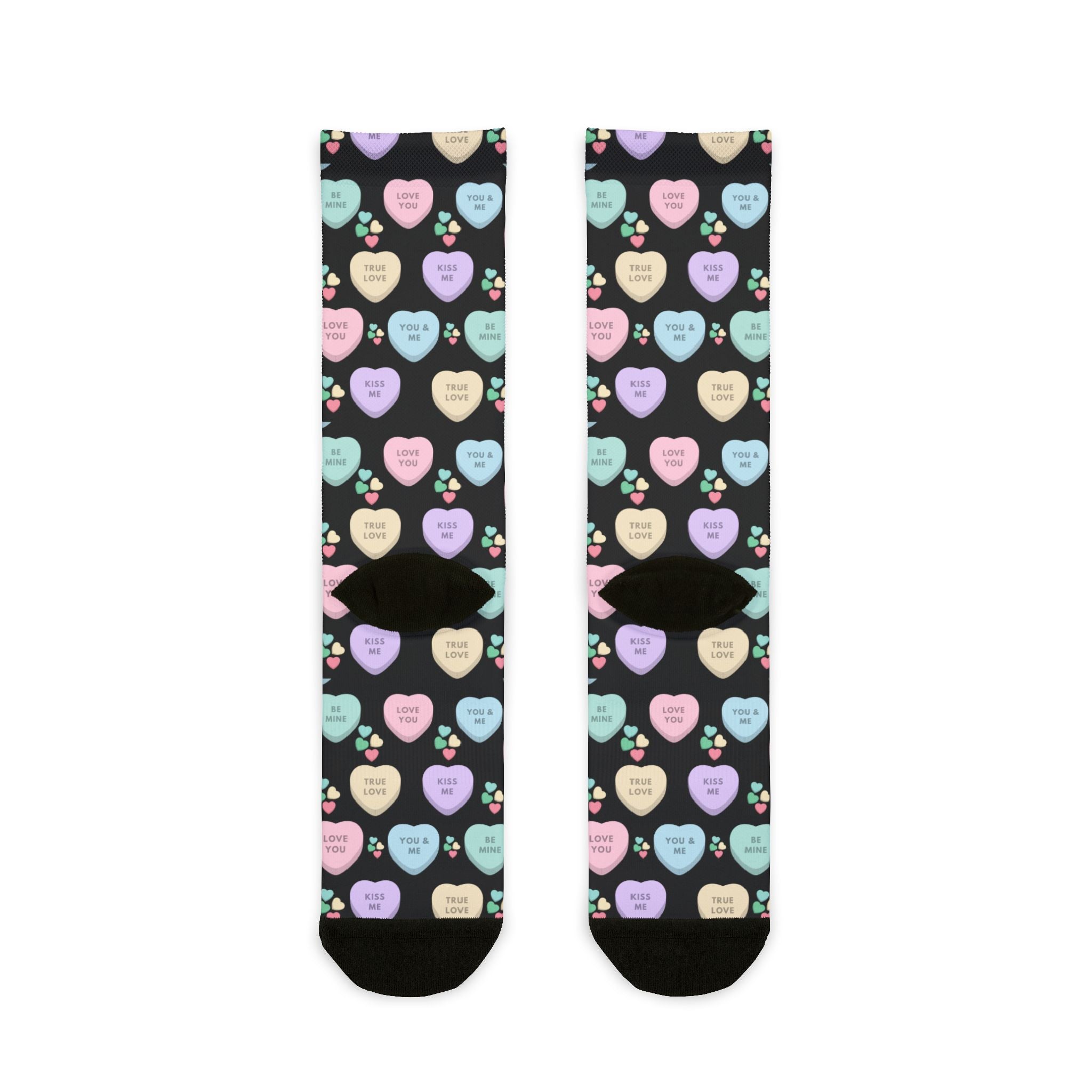 Candy Kisses Valentines Day Crew Socks (black)| Heart Socks | Candy Socks |