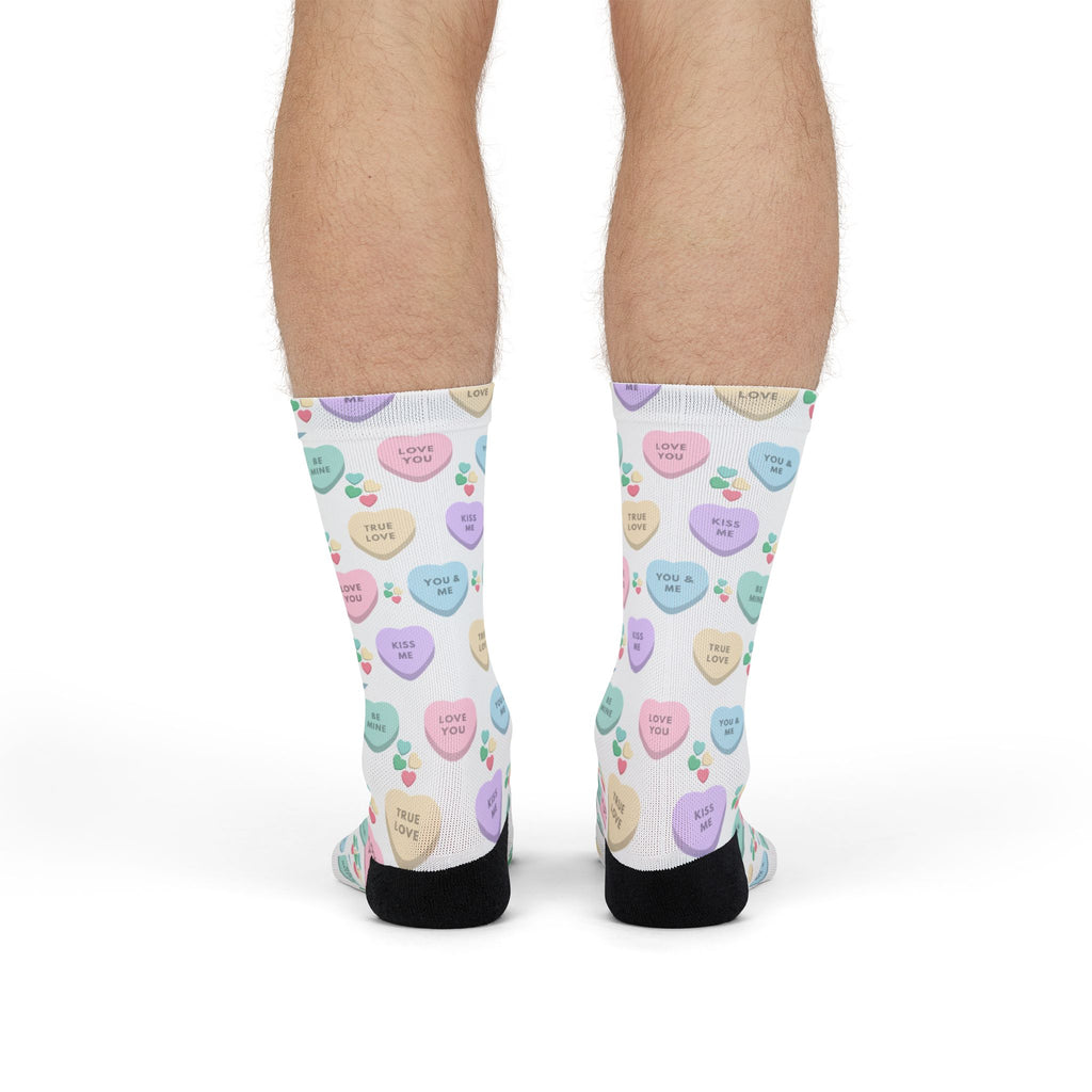 Conversation Heart Pattern Socks | Valentine's Candy Hearts Crew Socks