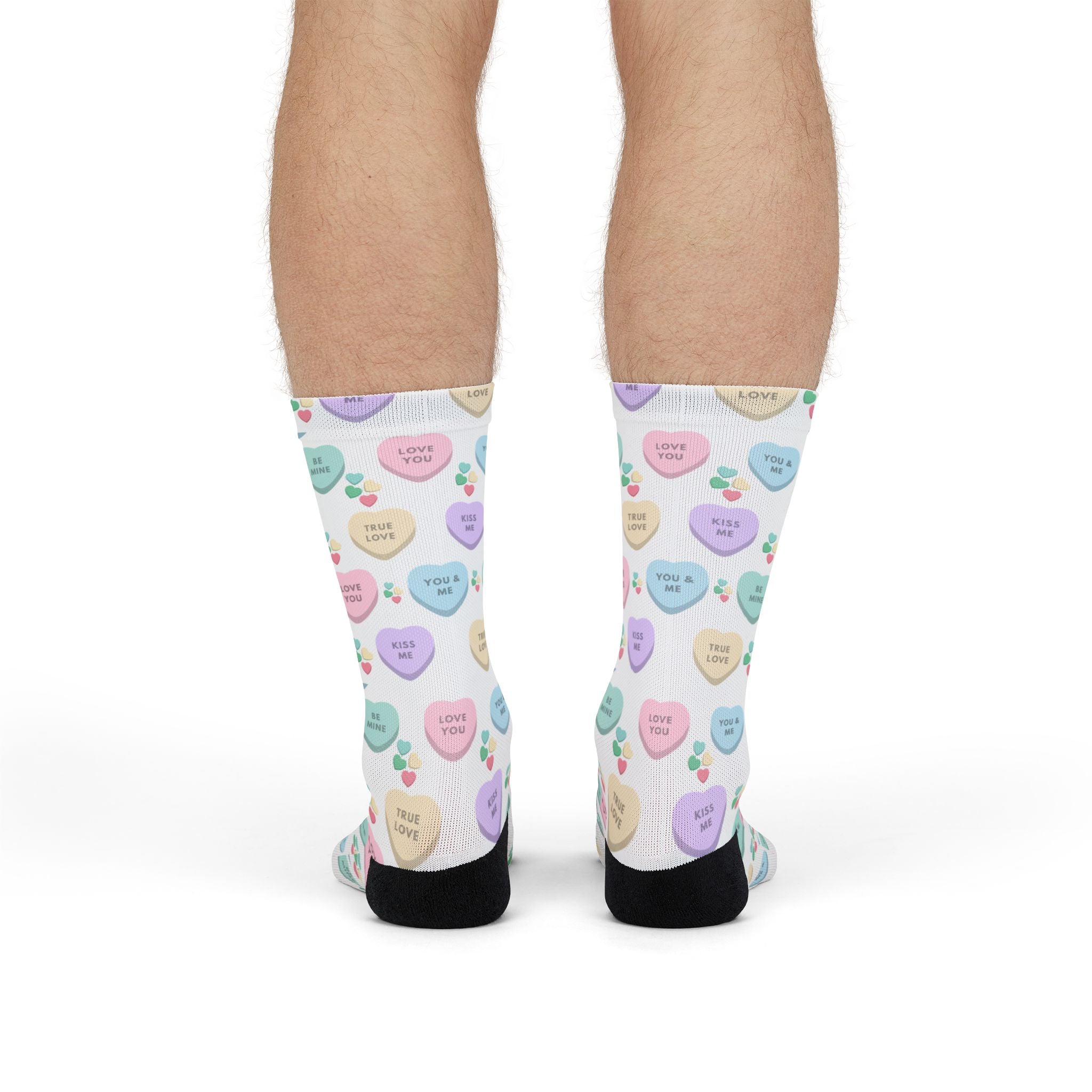 Conversation Heart Pattern Socks | Valentine's Candy Hearts Crew Socks
