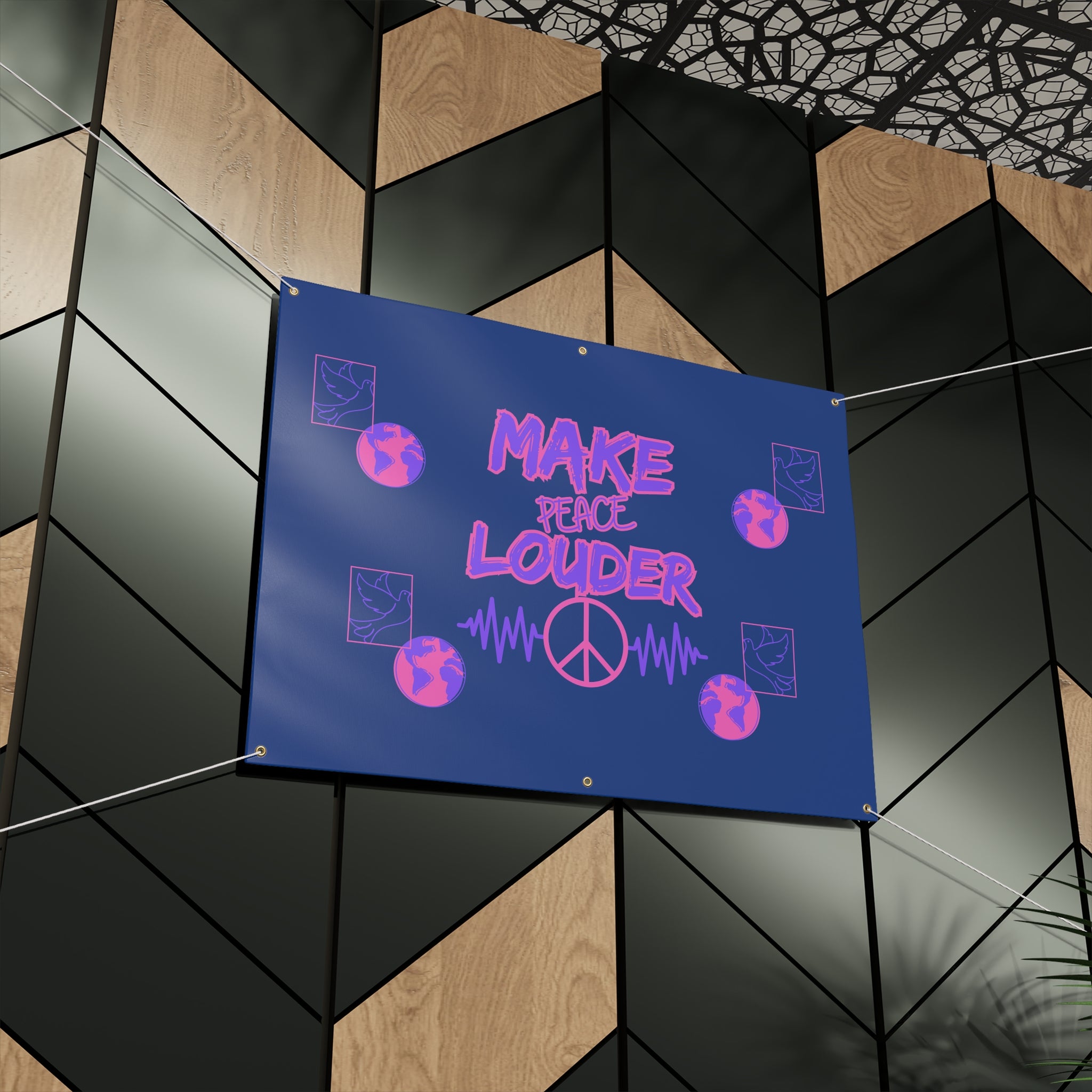 Make Peace Louder Banner(Purple|Pink) | Neon Peace Sign Protest Yard Flag | Social Justice Banner | Peaceful Activist Banner |