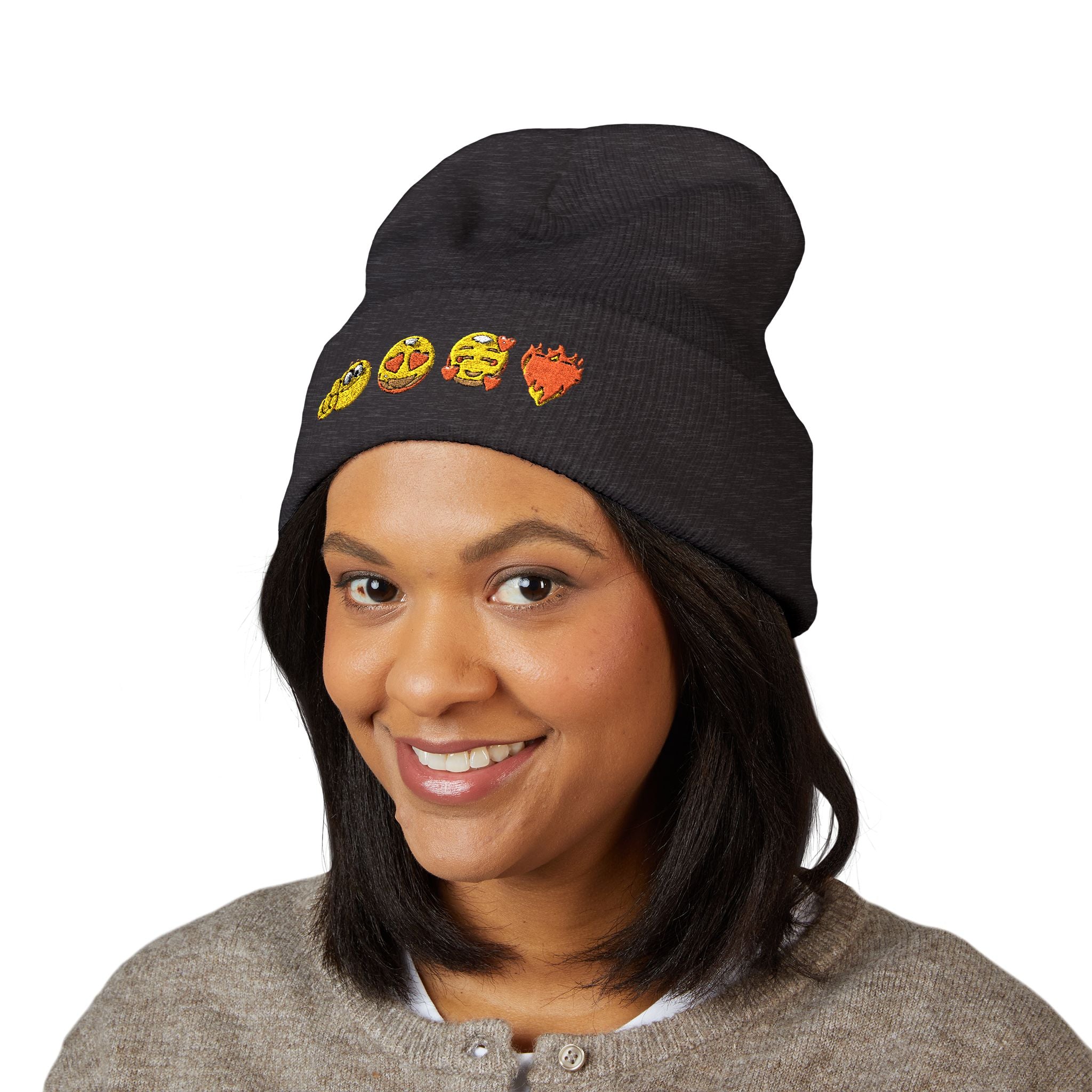 Embroidered Emoji Valentines Day Beanie | Emoji Heart Beanie | Love Beanie |