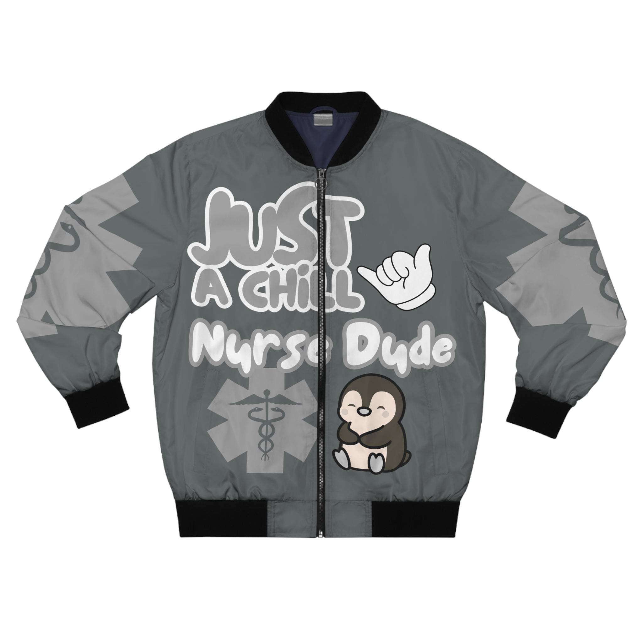 Chill Nurse Dude Medical Bomber Jacket(Grey|White|Grey) | Cool EMT Jacket|Healthcare Jacket for Men| Mens Nurse Jacket|Nurse For Him |