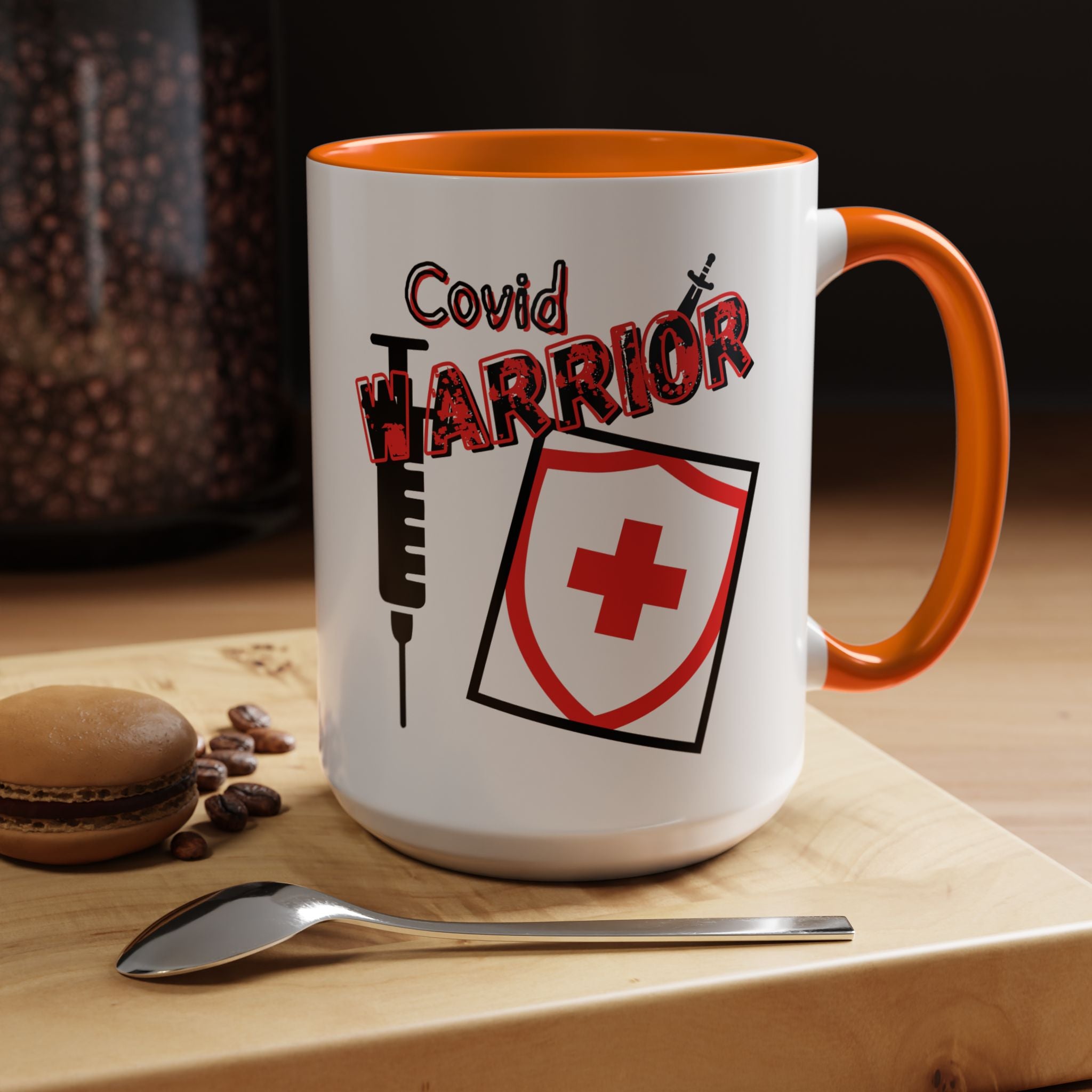 COVID Warrior Coffee Mug(Red|Black) | Vaccine Shield Accent Mug 11/15oz| Medical Staff Work Mug |
