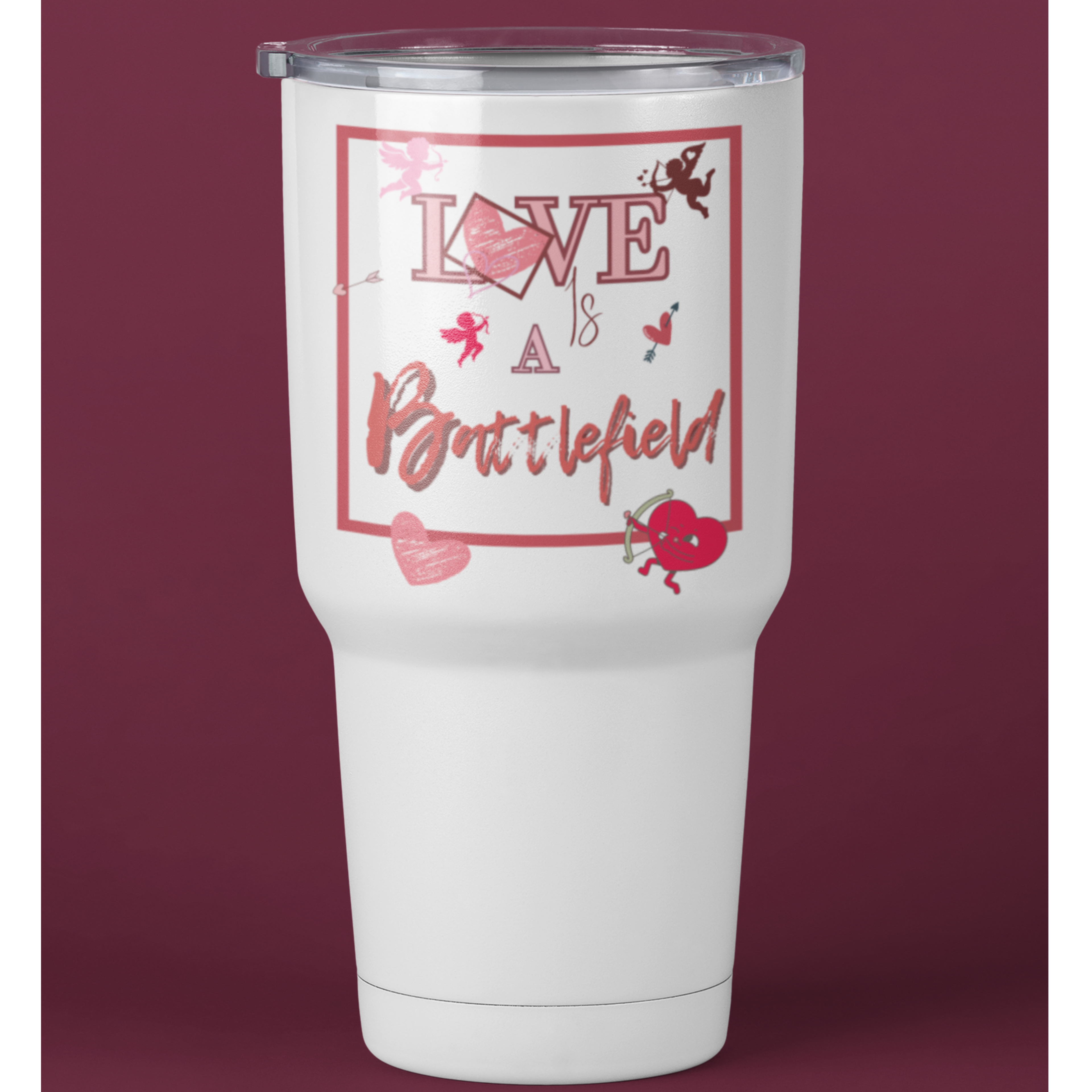 Love Is a Battlefield Valentines Day 40oz Travel Mug | Cupid Tumbler | Funny Valentines Tumbler |