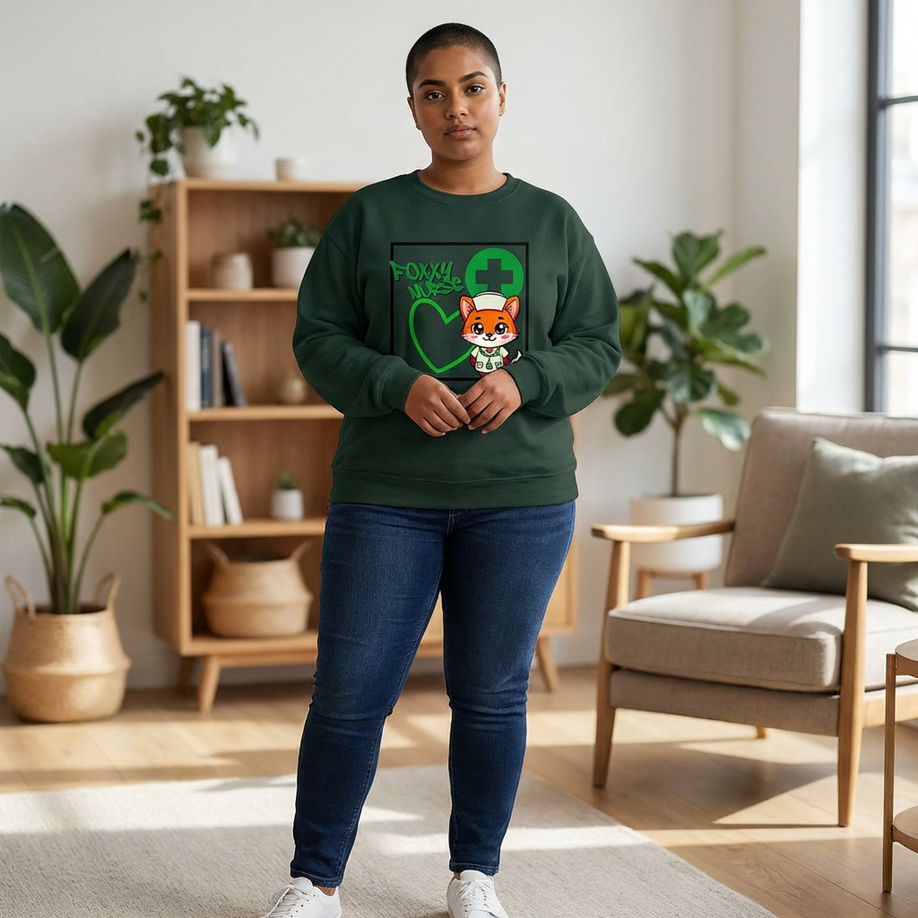 "Foxy Nurse" Medical Staff Shirt(Green)| Nurse's Long Sleeve Tee | Long Sleeve Women's Medical |