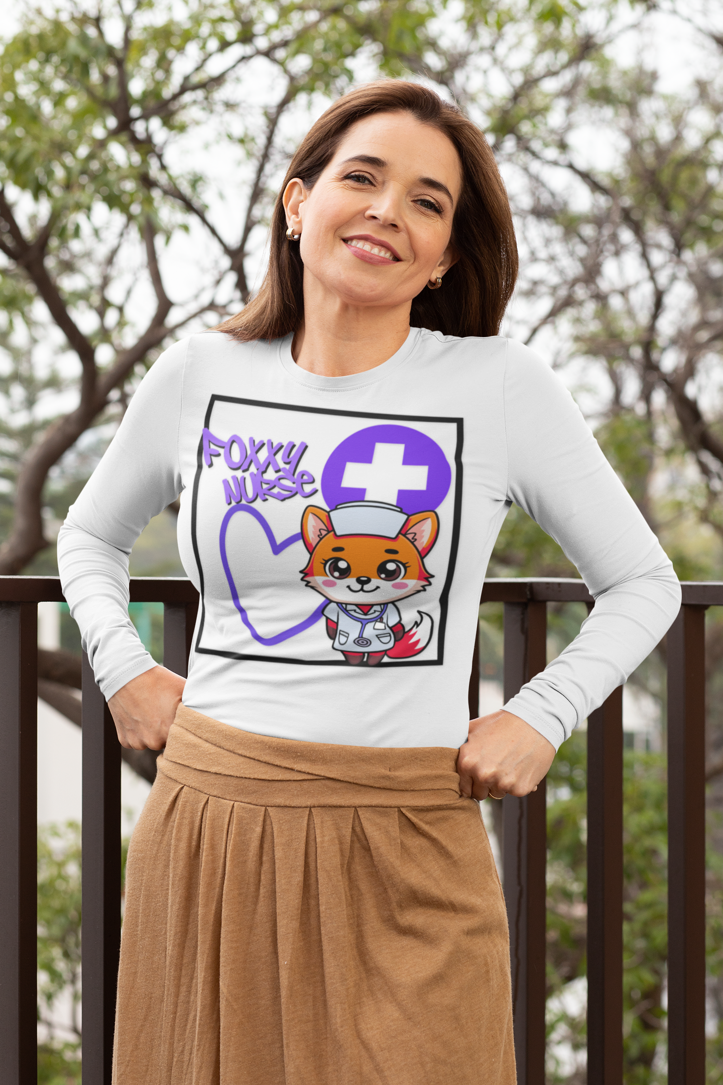 Foxy Nurse Long Sleeve Tee( Purple) | Cute Medical Nurse Shirt | Funny Nurse Shirt | Animal Lovers Medical Shirt |
